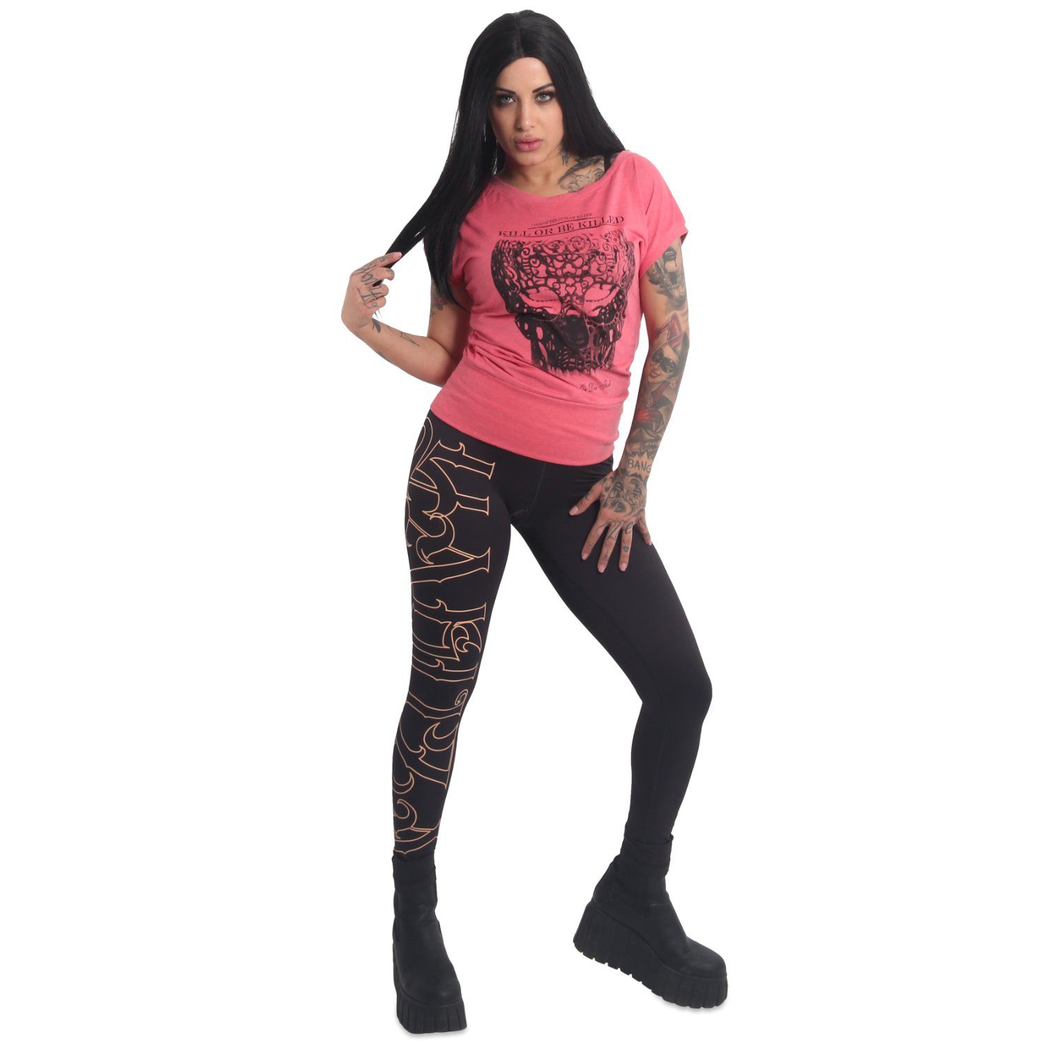 of elastischem sharon YAKUZA Saum Rundhalsshirt melange Fast mit rose Shoot