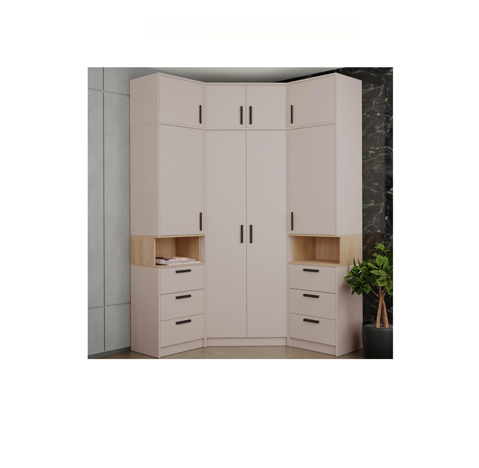 Marmex Möbel Schrank-Set GRANT SET 14 C, (6-St., 2 Regale, Eckschrank, drei Schrankverlängerungen), Türen mit Soft-Close-System
