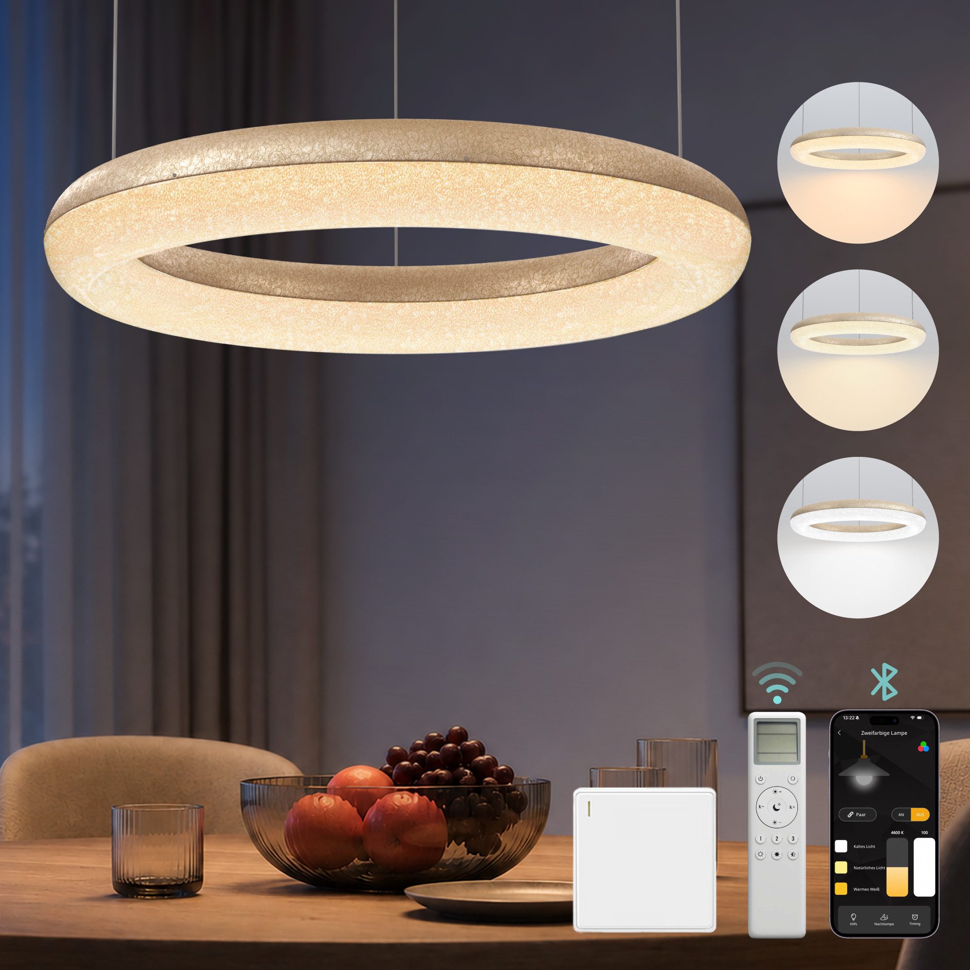 Mai & Mai Pendelleuchte LED-Hängelampe stufenlos dimmbar höhenverstellbar 30/50W Luvina03, LED fest integriert, CRI≥95; 30W/50W