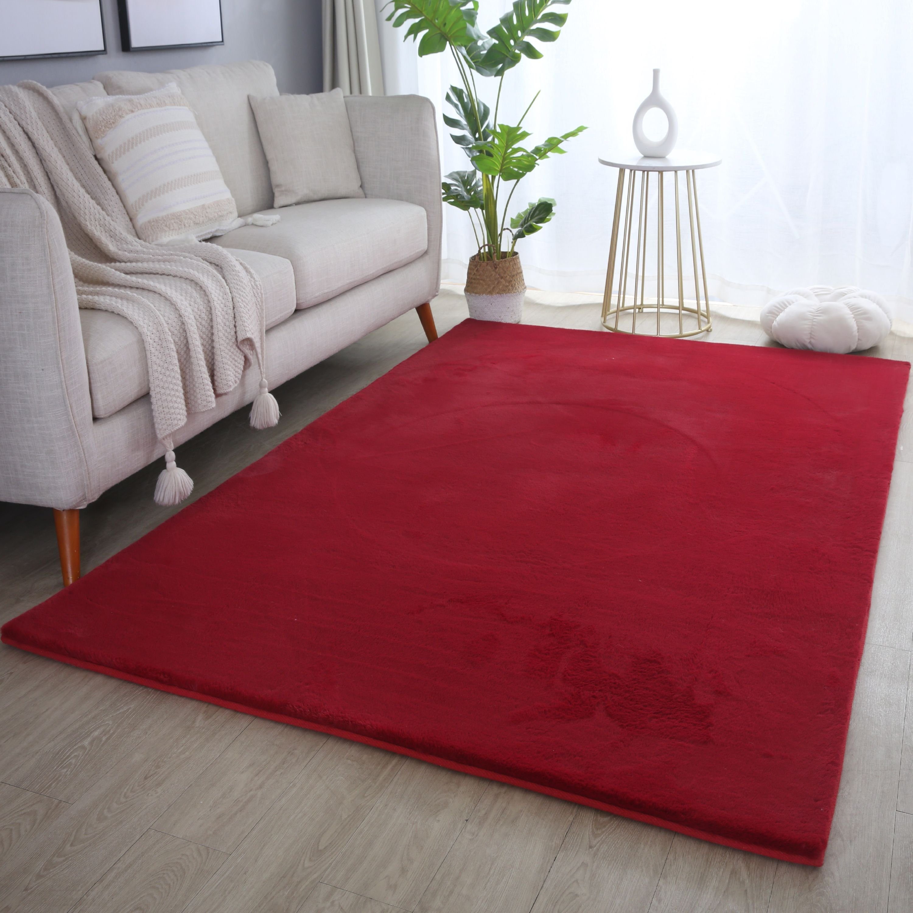 Teppich Unicolor - Einfarbig, Teppium, Läufer, Höhe: 20 mm, Teppich Wohnzimmer Rot