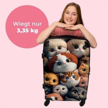 NoBoringSuitcases.com© Koffer Katze - Design - Braun - Grau - Kinder 67x43x25cm, 4 Rollen, Mittelgroßer Koffer für Kinder, Trolley