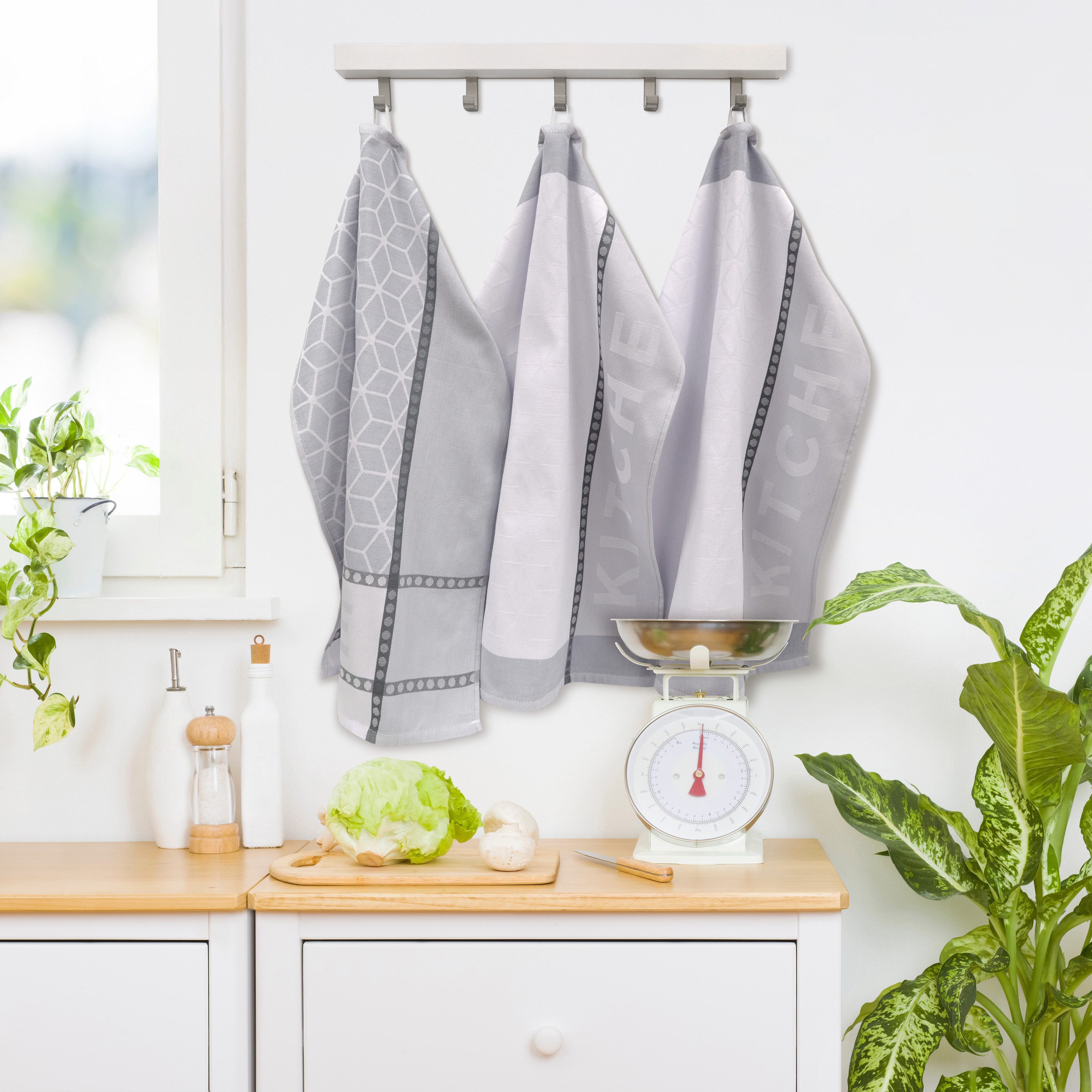 Dyckhoff Geschirrtuch HOME / KITCHEN, Maße je Tuch ca. 50x70 cm, (Set, 6-tlg), mit zwei verschiedenen Motiven