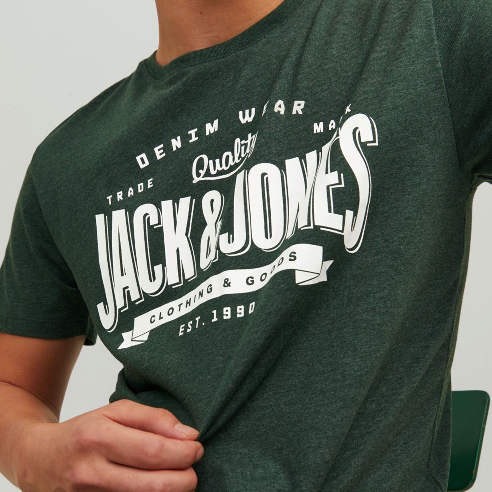 3er SS Vorderseite view O-Neck Jack melange & der JJelogo Tee Logo-Print T-Shirt mountain auf Pack Jones mit