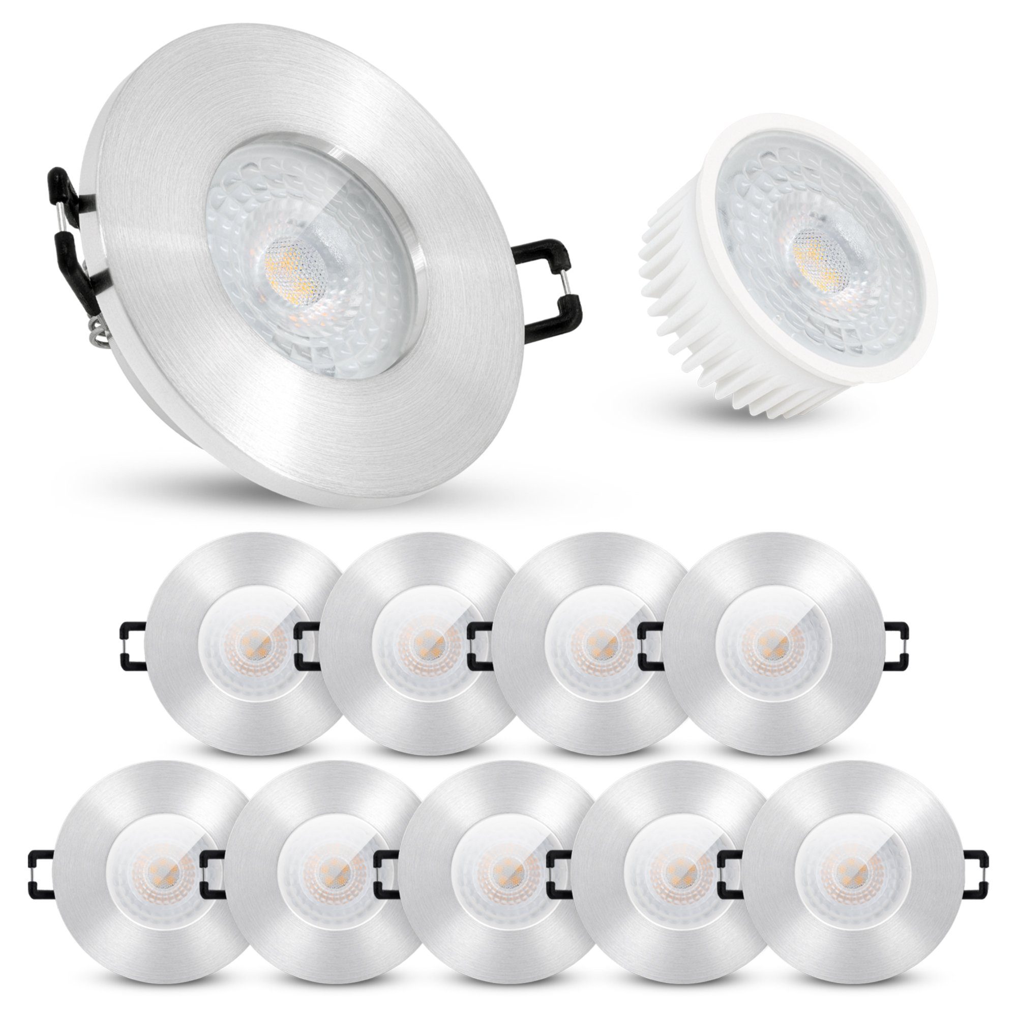 linovum LED Einbaustrahler 10er Set flache LED Einbaustrahler IP65 in gebuersteter Optik mit LED, Neutralweiß