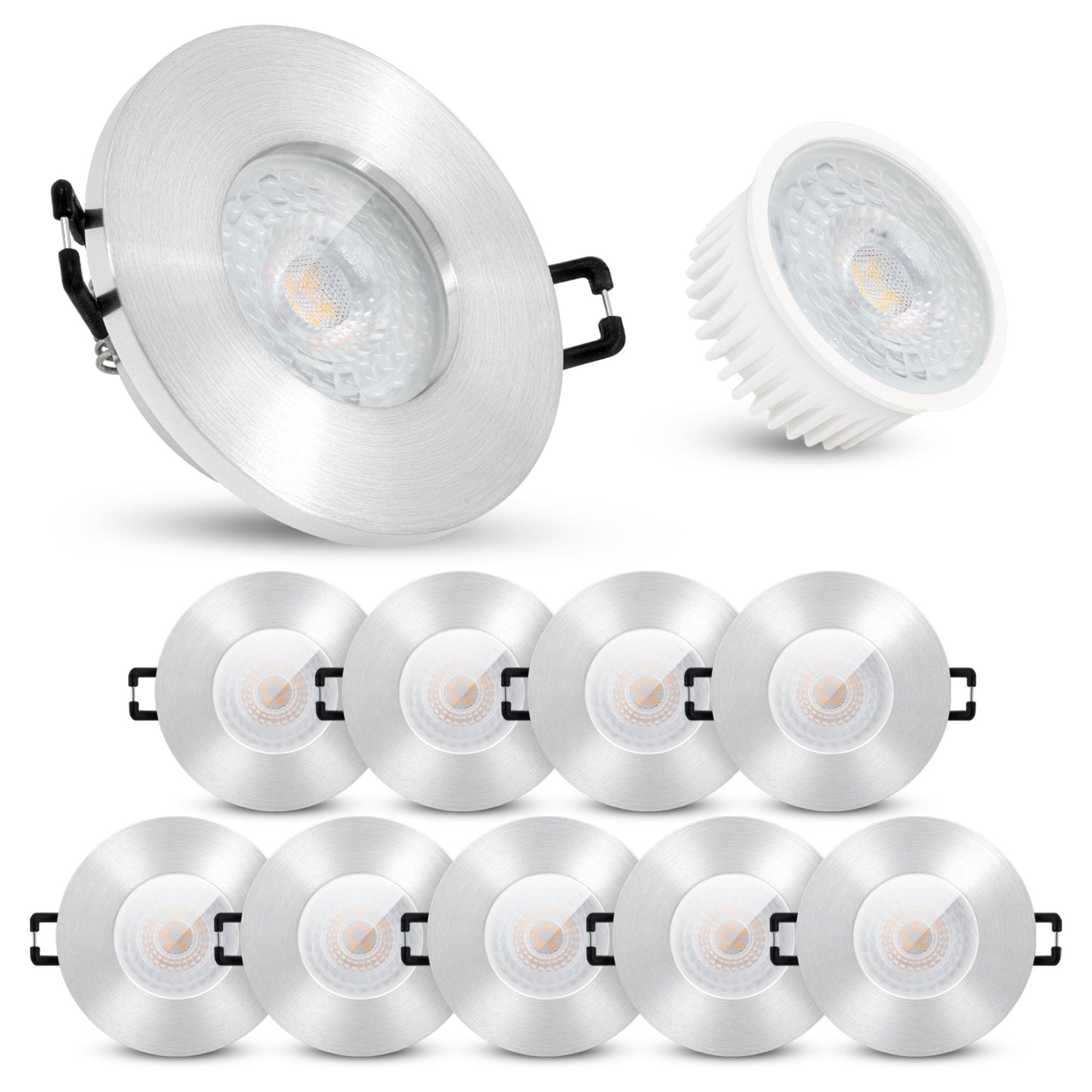 linovum LED Einbaustrahler 10er Set flache LED Einbaustrahler IP65 in gebuersteter Optik mit LED, Leuchtmittel inklusive