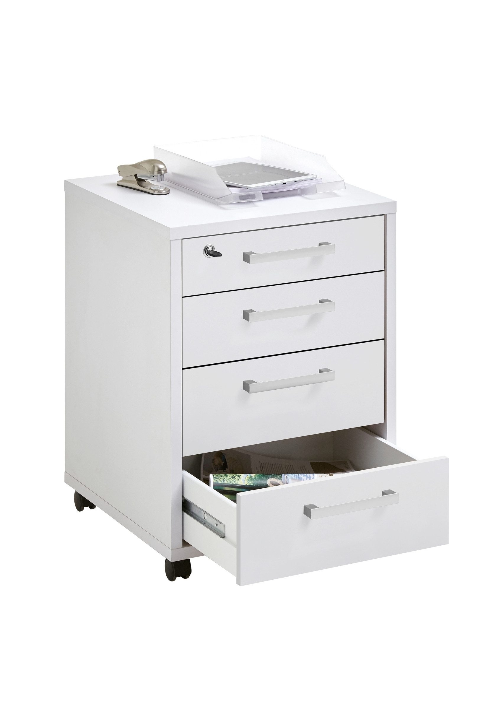 FMD Möbel Rollcontainer in Brillantweiß - 48x65,5x49,5cm (BxHxT)