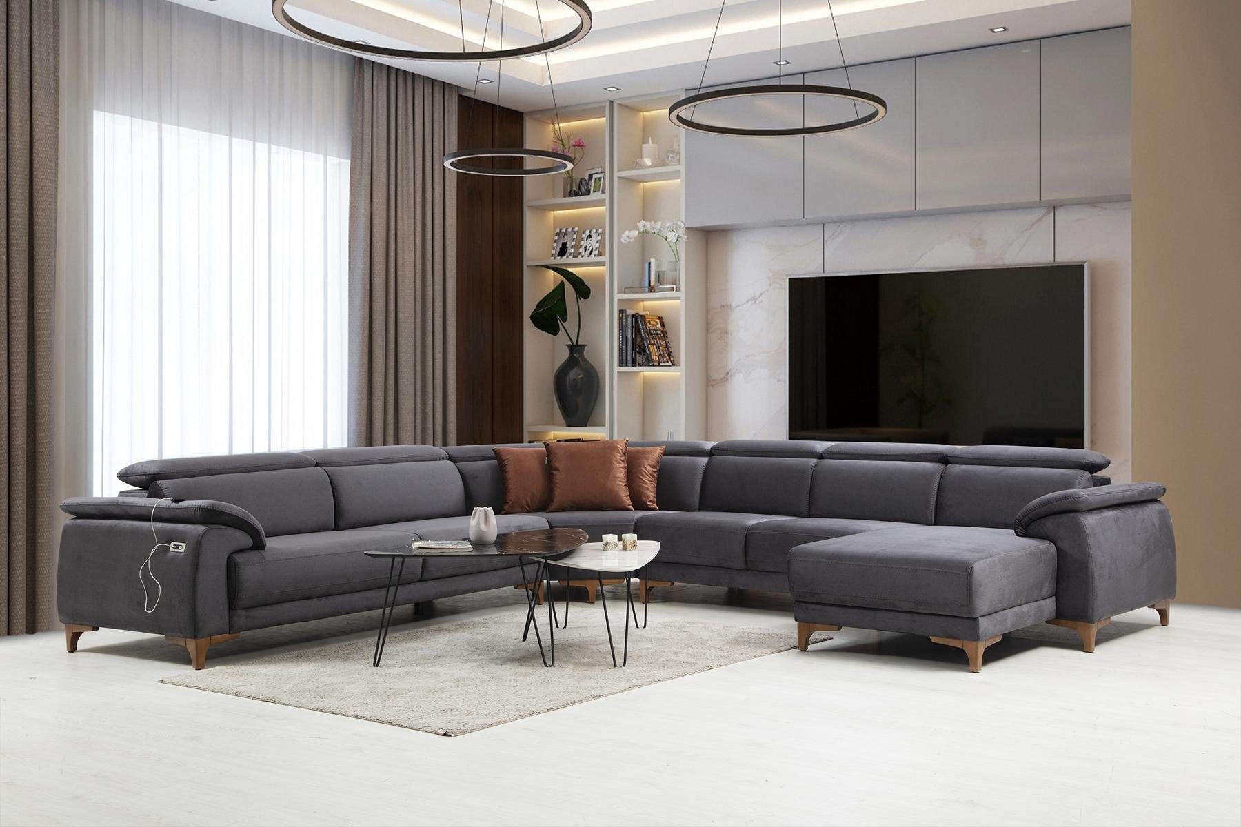 JVmoebel Ecksofa Ecksofa U-Form Modernes Polstermöbel Set für Wohnzimmer 6-teilig, 6 Teile, Made in Europa