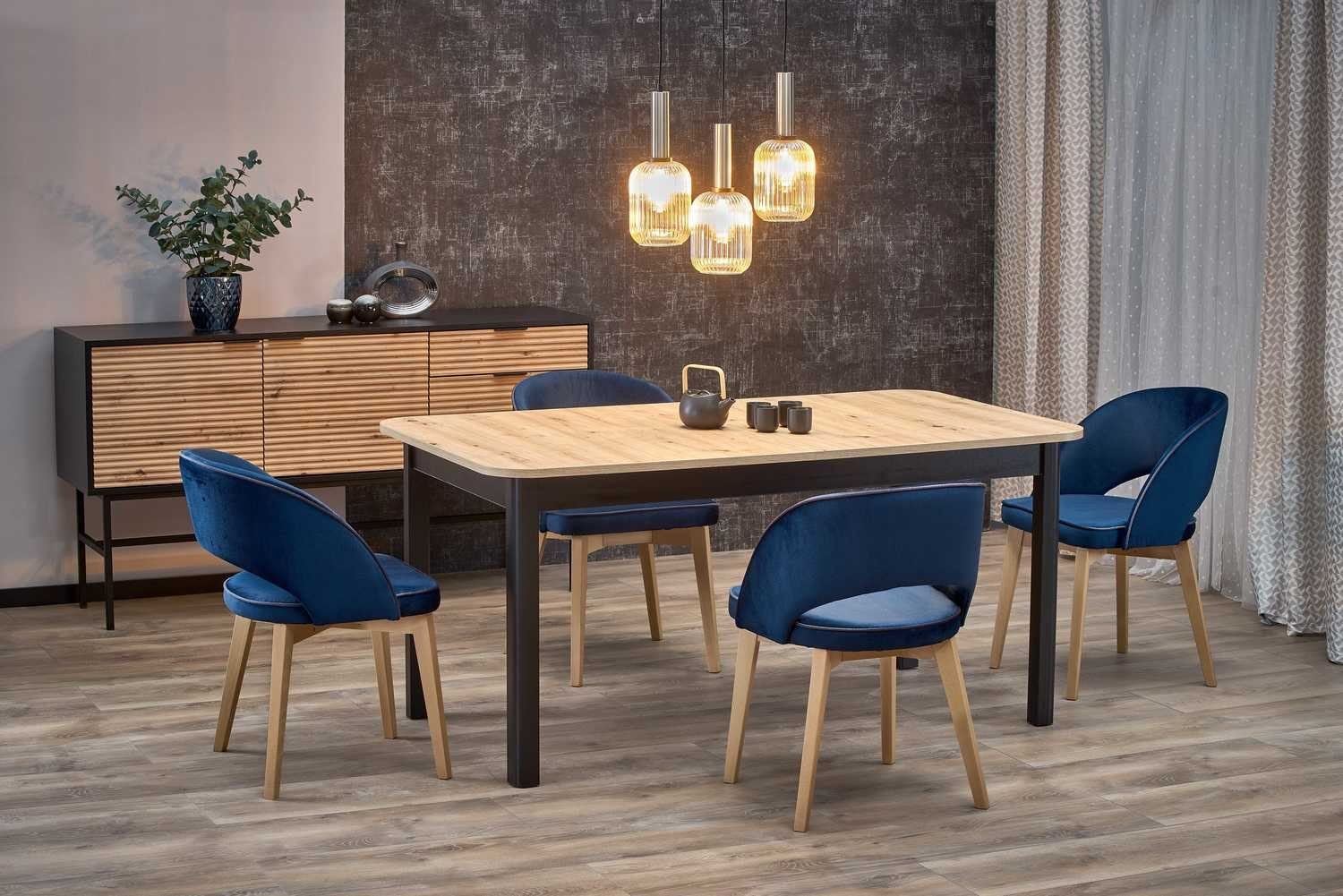 Optik, stabile 4er Samt-Bezug St), Set Esszimmerstuhl Holzbeine | mit Holzbeine zweifarbig, Home (4er 4260400768337 Set, Ideas blau Esszimmerstühle Bezug Cosy 4 natur in Samt