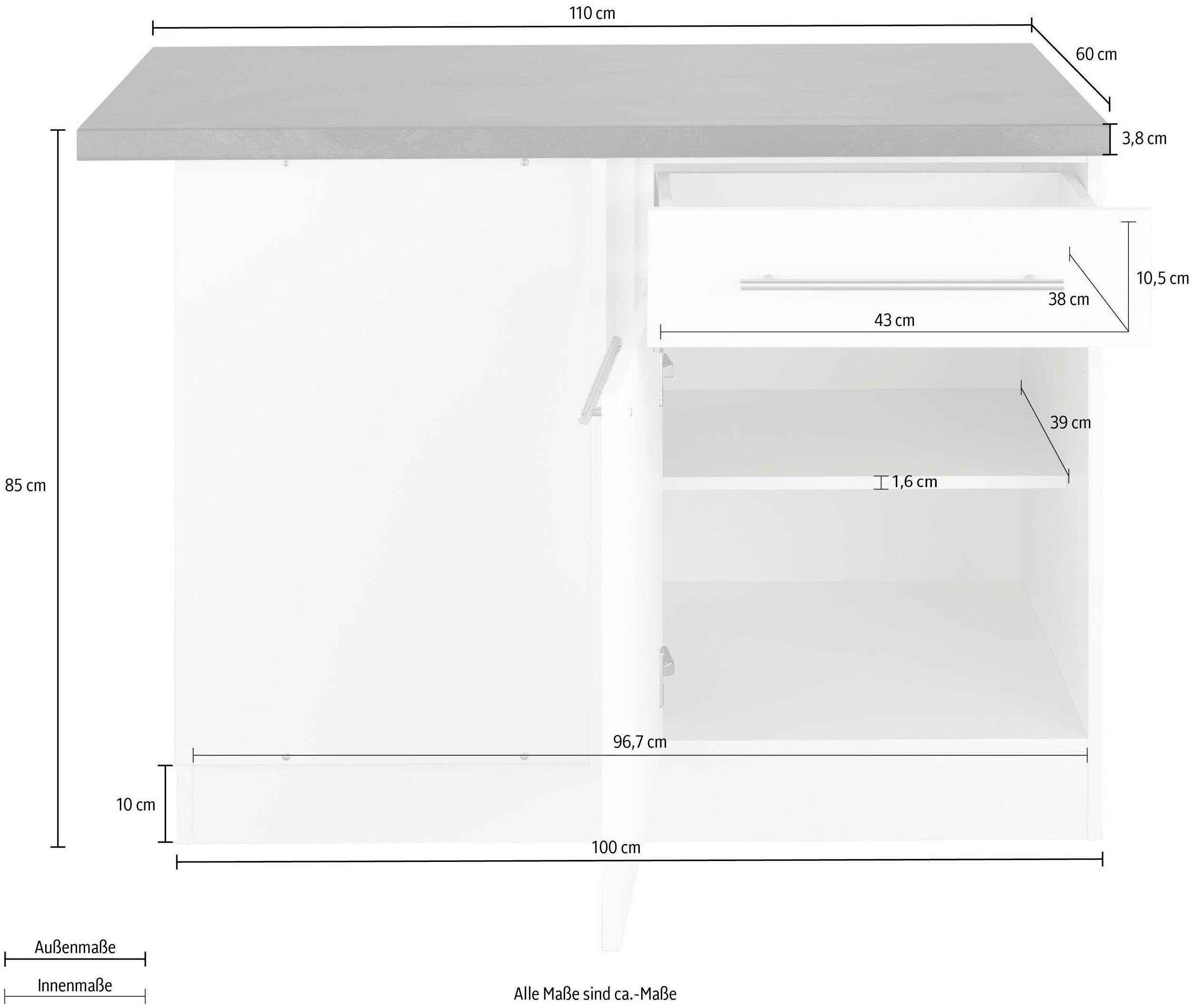 wiho Küchen Eckunterschrank Unna 110 breit | Anthrazit cm anthrazit/anthrazit