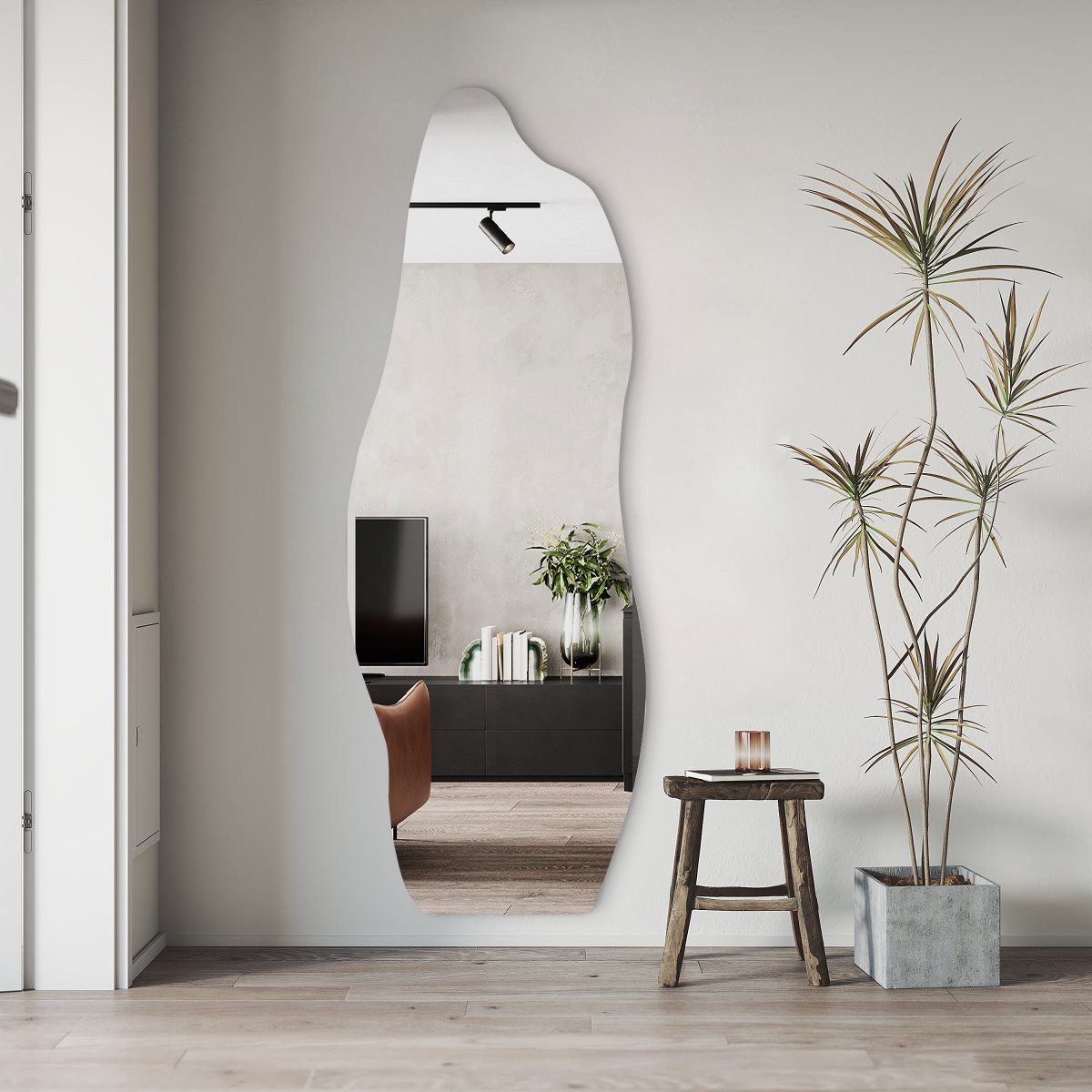 Boromal Dekospiegel groß 165x60cm Ganzkörperspiegel für Flur Wohnzimmer Schlafzimmer (Wandspiegel Flur gross, rahmenlos, asymmetrisch Spiegel), 5mm HD Glas