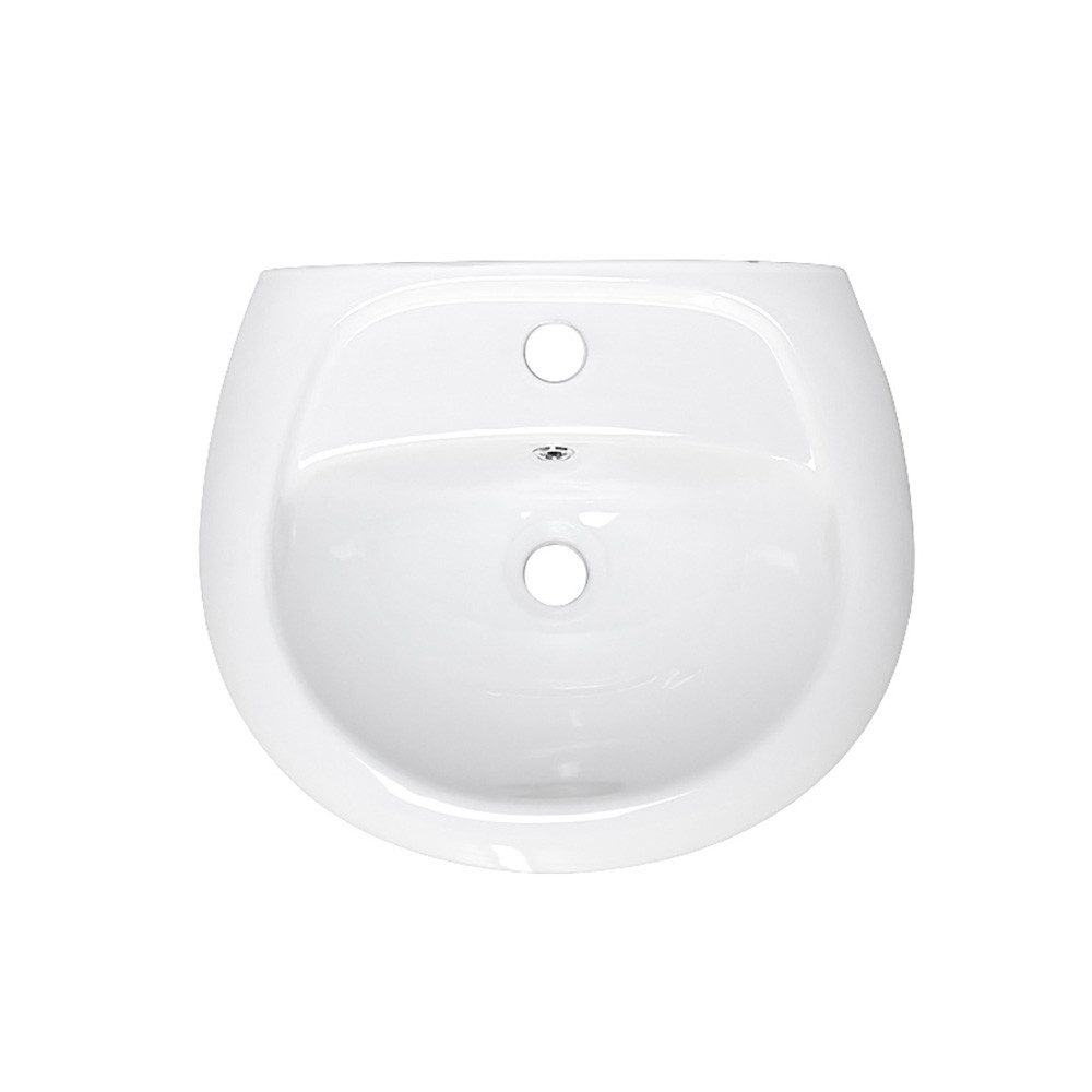 Stabilo Sanitär Waschbecken Hängewaschbecken weiß halbrund 46,5 cm aus Keramik mit Armaturenbank (Komplett-Set, mit Komplettset inkl. Abflussrohr und Abflusssto – Bild 5 von 5