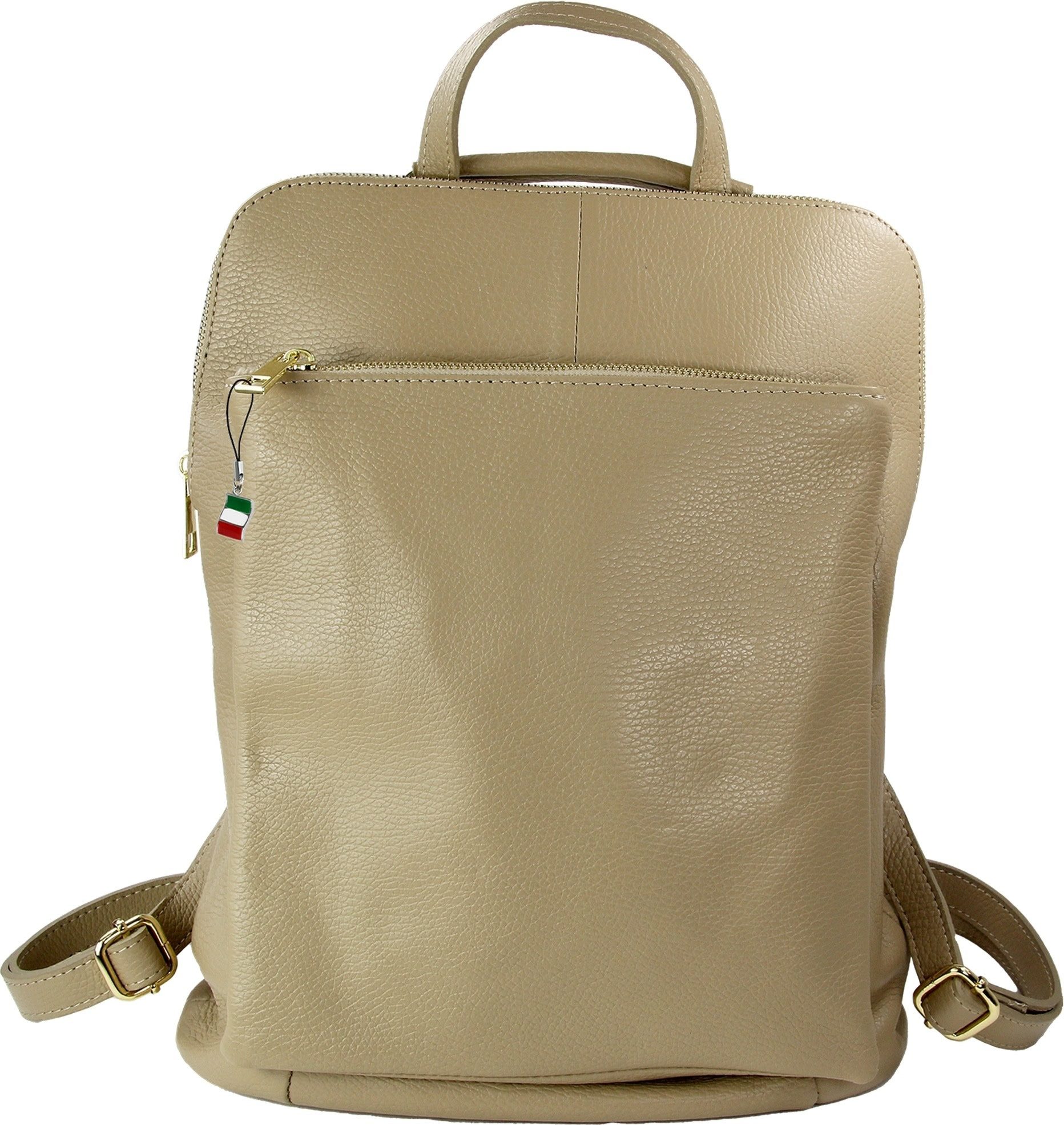 FLORENCE Cityrucksack Florence Rucksack Damen Echtleder, Damen Cityrucksack Leder, taupe, beige ca. 34cm hoch