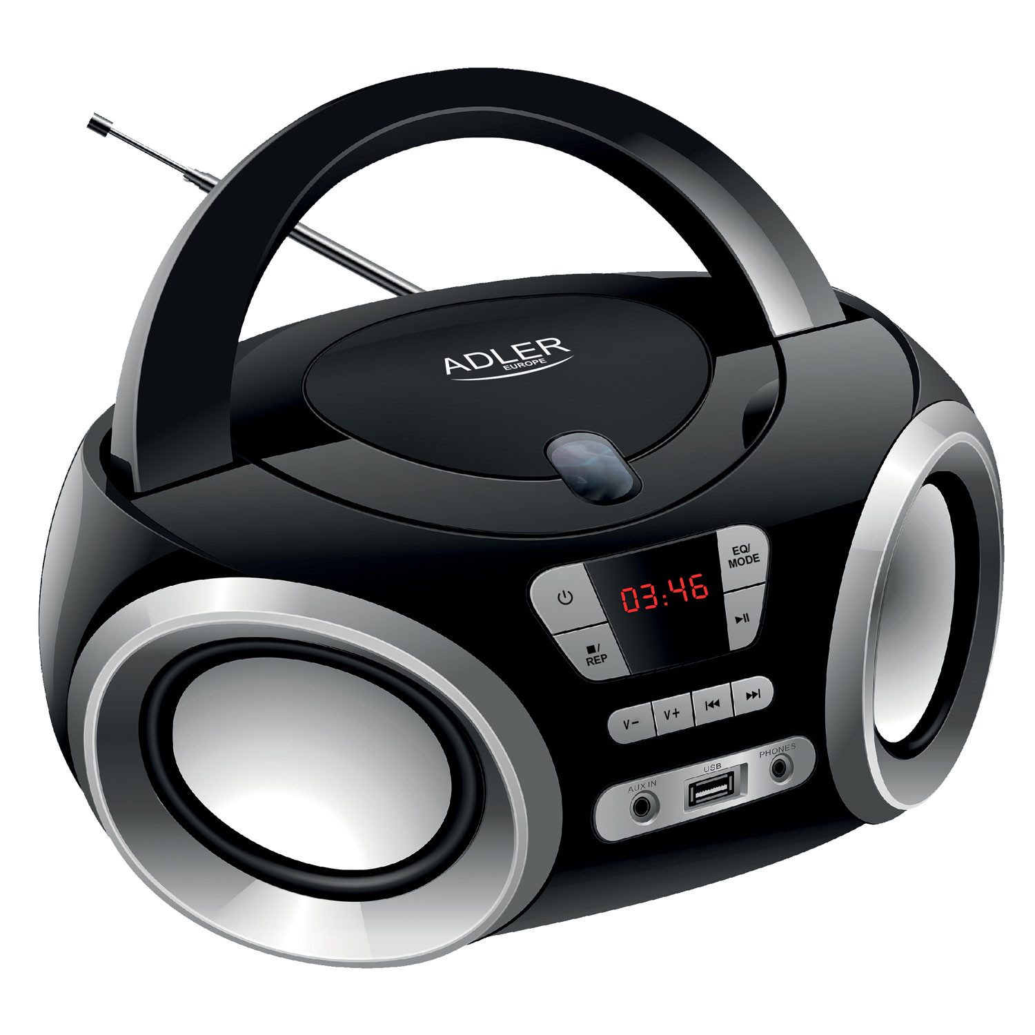 Adler Adler AD 1181 FM-Radio, CD-MP3-Boombox, USB, schwarz / silber Radio