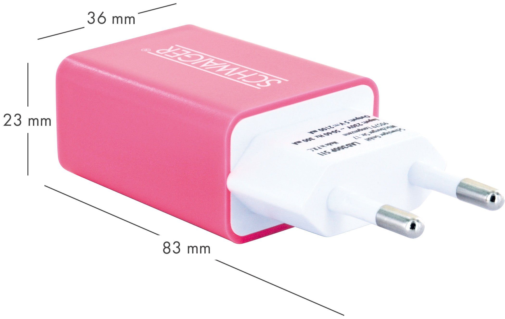 Schwaiger LAD300P 511 KFZ-Adapter 2.0 Multi-Schutz Eurostecker integriertes A Sicherheitssystem USB Buchse, pink zu