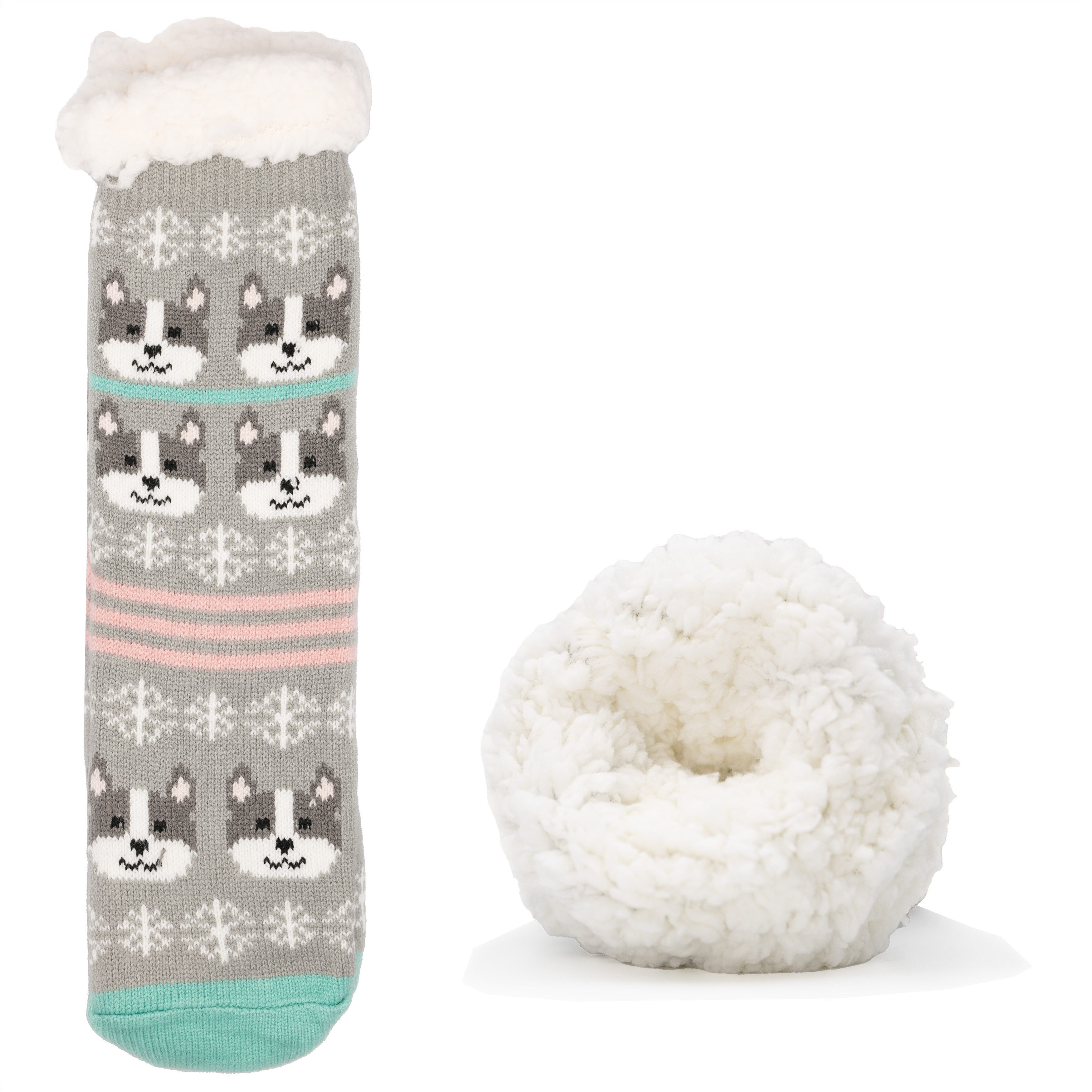 Frostfighter Haussocken Damen Hüttensocken mit ABS Stoppersohle (1-Paar) Hüttenschuhe, Wolkenfutter, dicke sehr warme gefütterte Socken