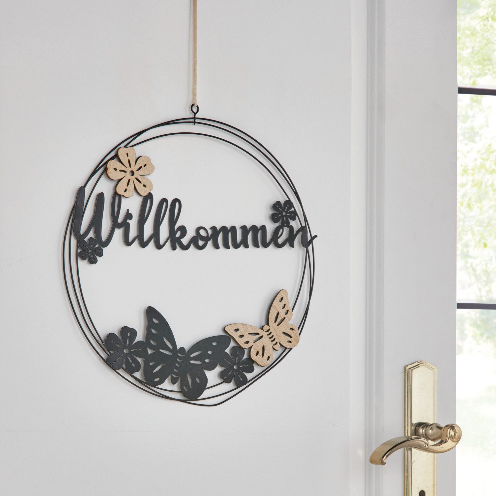 Wanddekoobjekt Metallring "Willkommen"