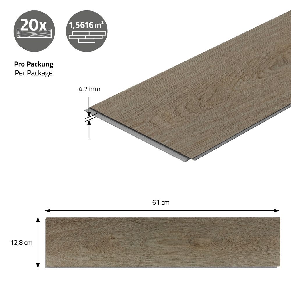 ML-DESIGN Vinylboden PVC Vinyl Bodenbelag Fischgrät Klick-Vinyl Fußbodenbelag in Holzoptik, Klickvinyl Eiche dunkel 3,12m² / 40x Dielen Bodenbelag 4,2mm Dicke – Bild 5 von 5