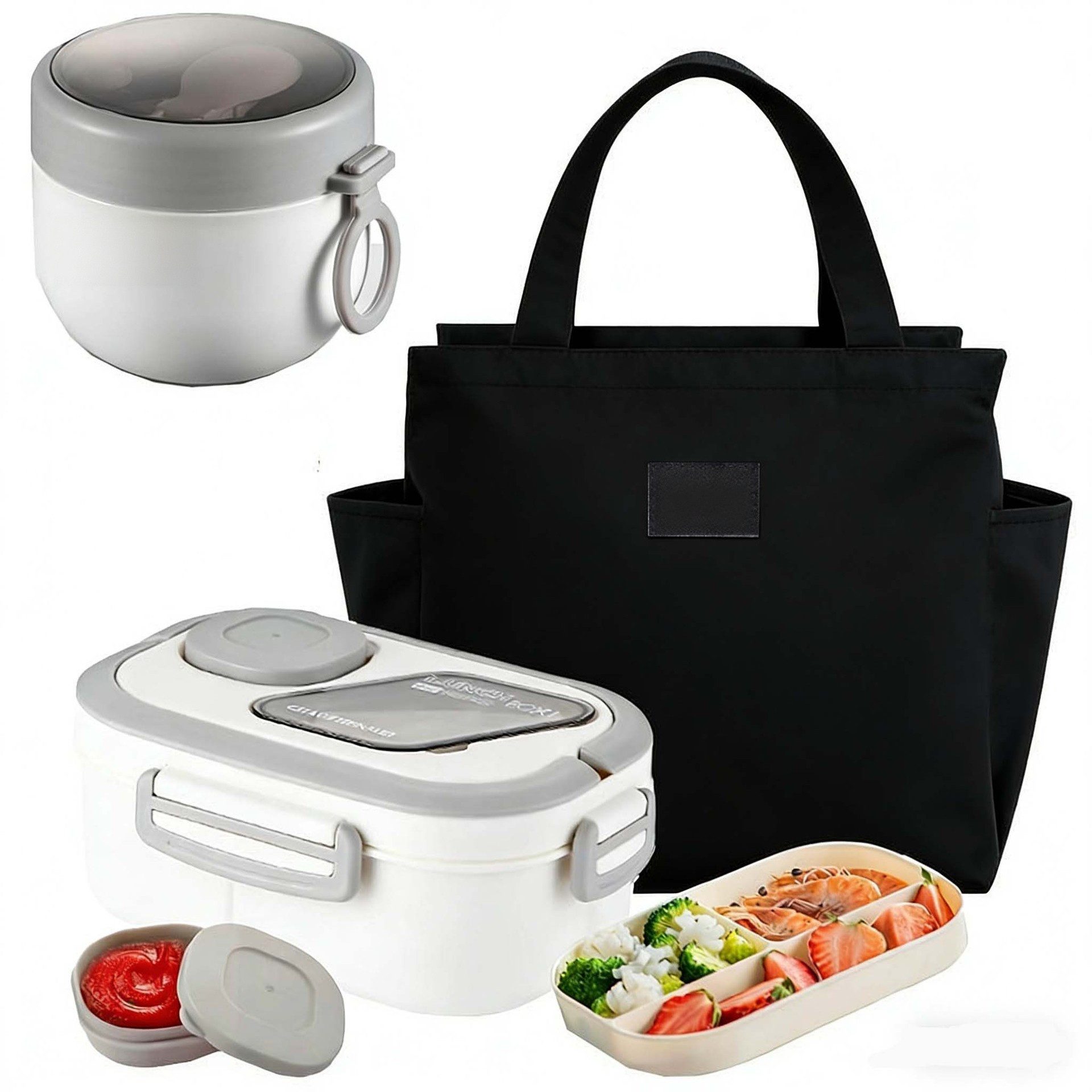 nsihing Lunchbox Große Bento Box mit 2 Fächern und Besteck, (Brotdose Lunchbox Erwachsene und Büro 1200ml, Auslaufsichere), für Schule Arbeit Männer Frauen und Kinder
