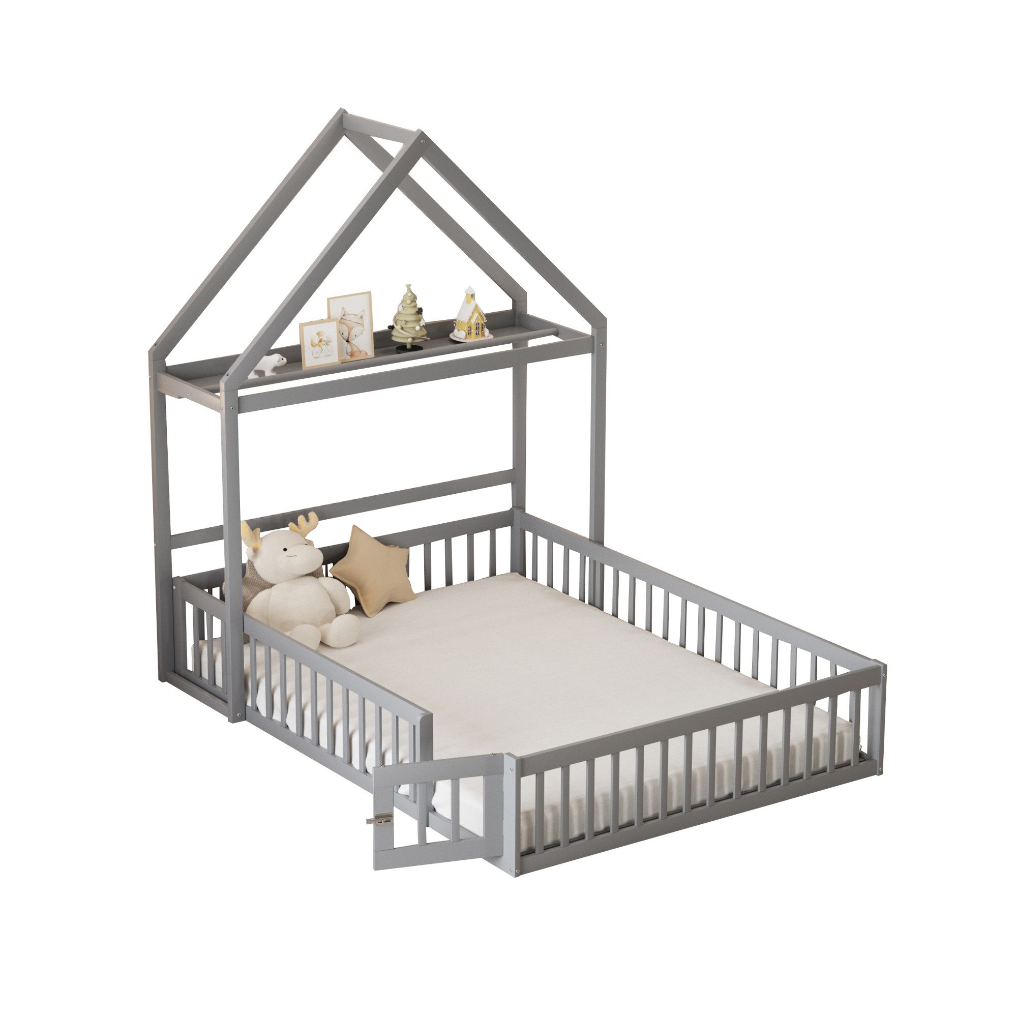 Flieks Massivholzbett, abnehmbares Kinderbett Hausbett mit Regal und Kleide günstig online kaufen