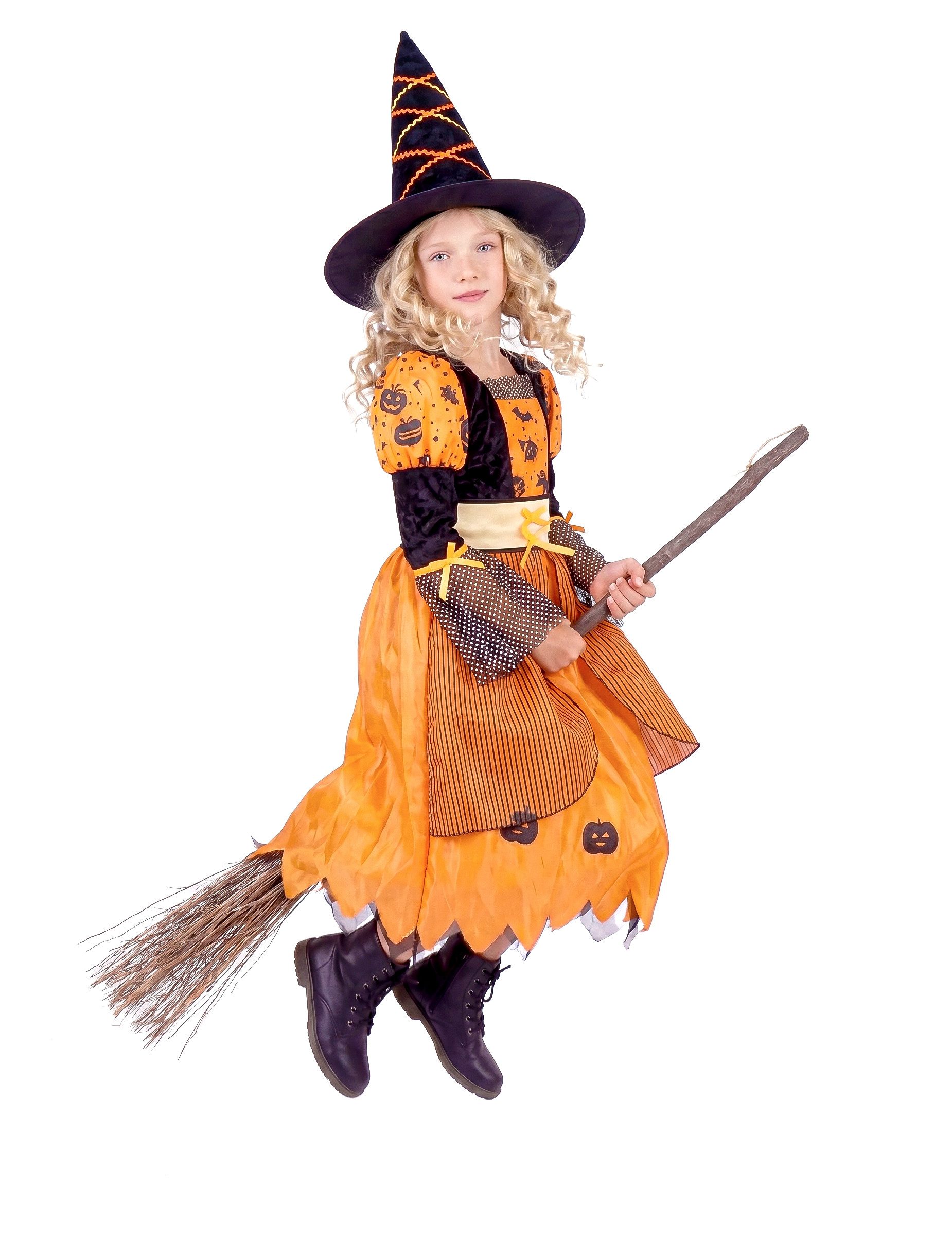 JADEO Kostüm Niedliches Kürbis-Hexenkostüm Halloween-Mädchenkostüm orange-schwarz