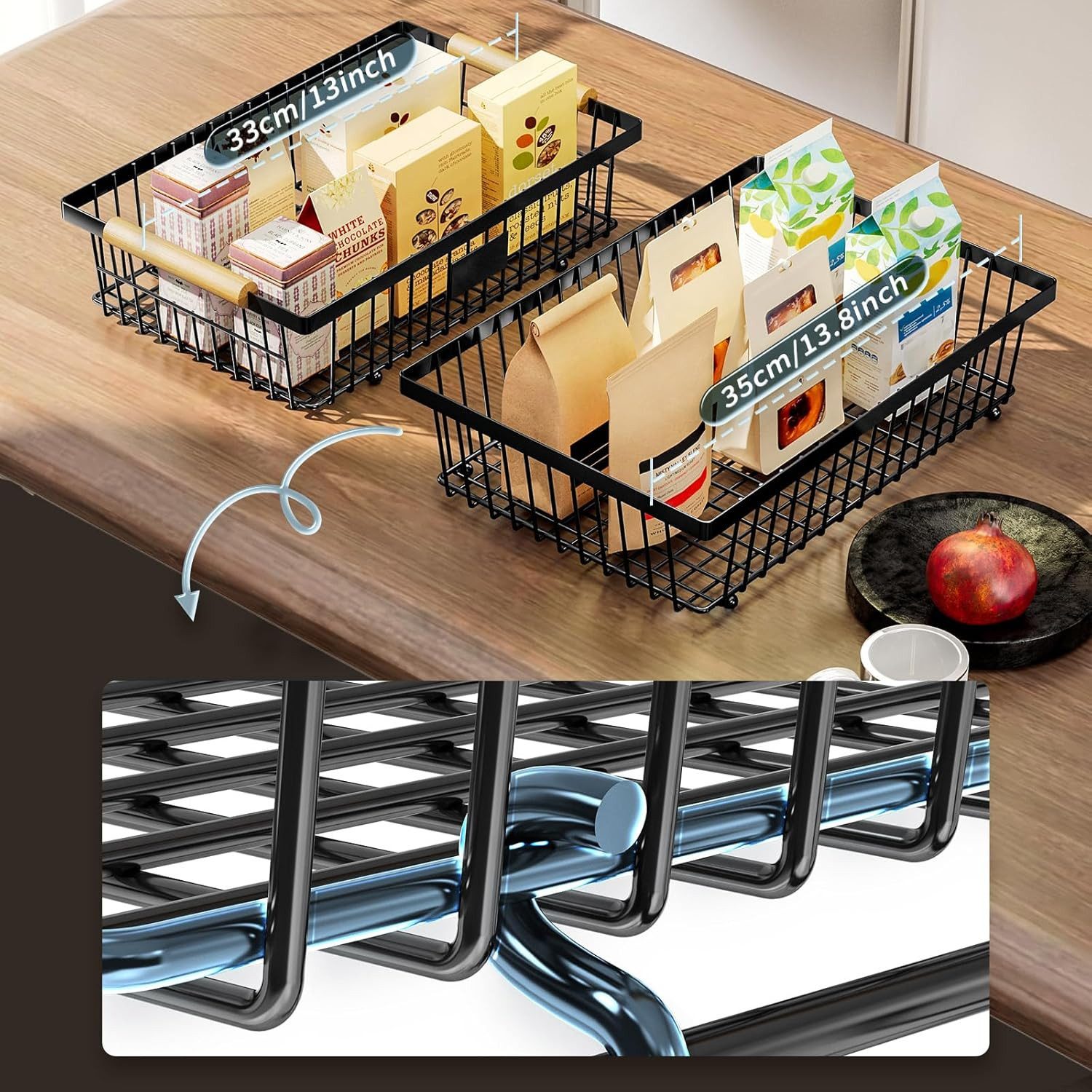SURFOU Obstschale 2-stöckiger Obstkorb mit haken abnehmbar Metall Organizer Obst Etagere, Kohlenstoffstahl, (mit Holzgriff und 2 Bananenhängern, für Obst, Gemüse, Brot, Snacks,Kosmetik, Toilettenartikel und mehr, für Küchenarbeitsplatte, Wohnzimmer, und Badezimmer, 1-tlg), Kohlenstoffstahl, rostfreie Beschichtung, langlebig, große Kapazität
