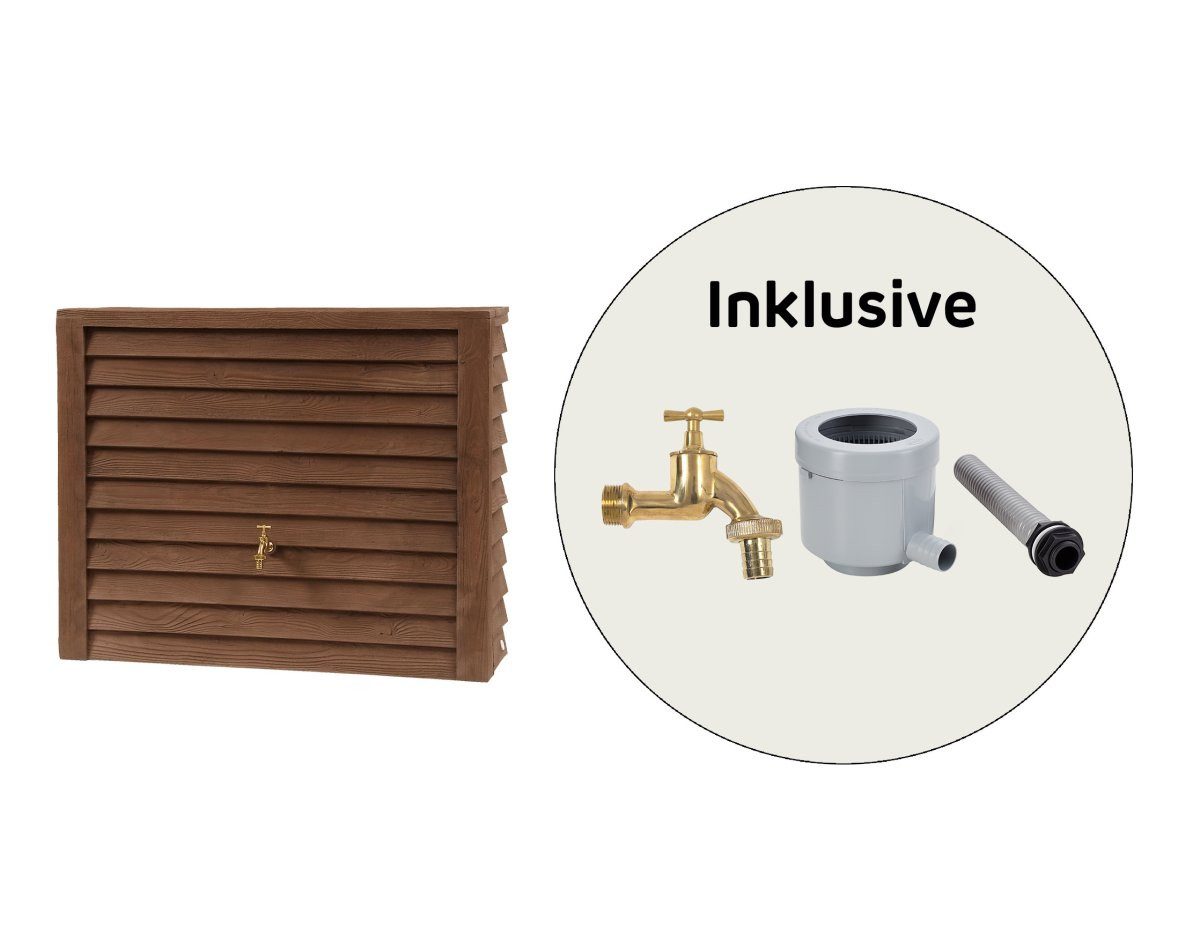 Regentonne WOODY Wandtank Komplett-Set 350 L darkwood