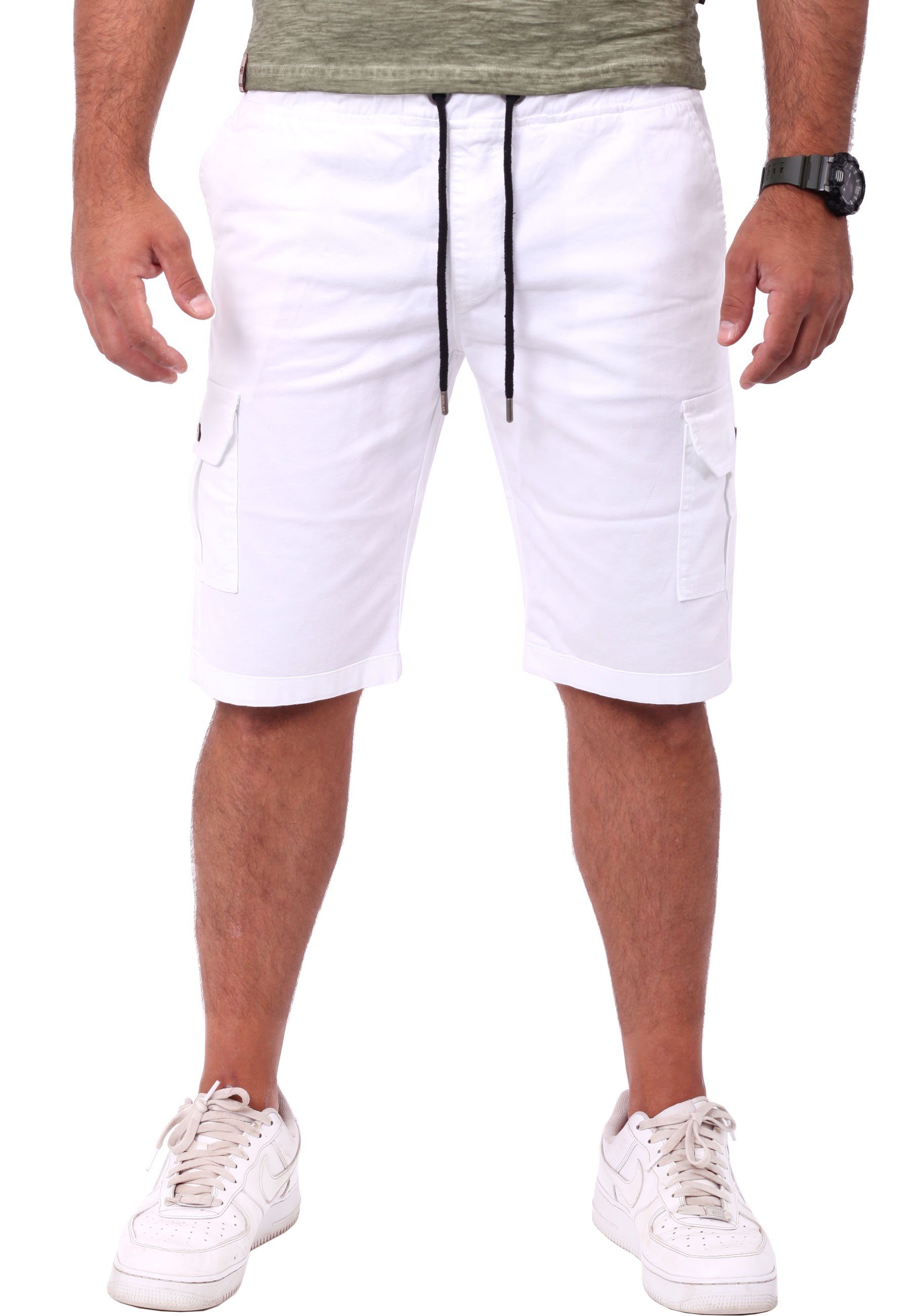 Chino Kurz Herren Chinohose bequeme Reslad kurze weiß Hose Cargo-Hose Seitentaschen Cargoshorts Hose Shorts Reslad (1-tlg) Cargoshorts Herren mit Cargo Freizeithose