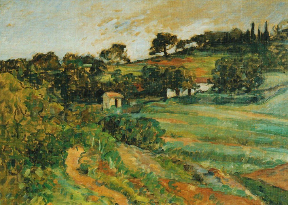Postkarte Kunstkarte Paul Cézanne "Landschaft in der Provence"