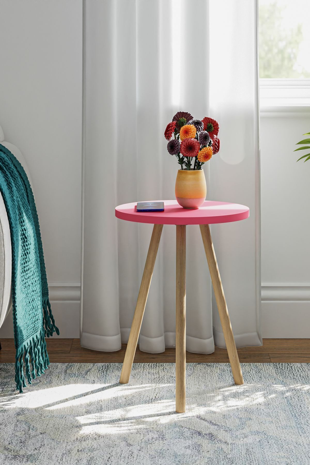 en.casa Beistelltisch (1-St), Holzbeine, melaminbeschichtet, Farbe: rosa