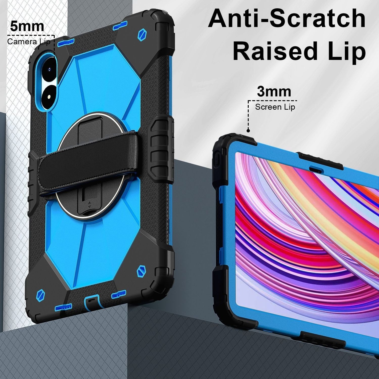 Wigento Tablet-Hülle Für Xiaomi Redmi Pad Pro 12.1 Robot Design Silikon Hybrid Hülle Blau, Hybrid Schutzhülle Smart Case Cover mit Schultergurt