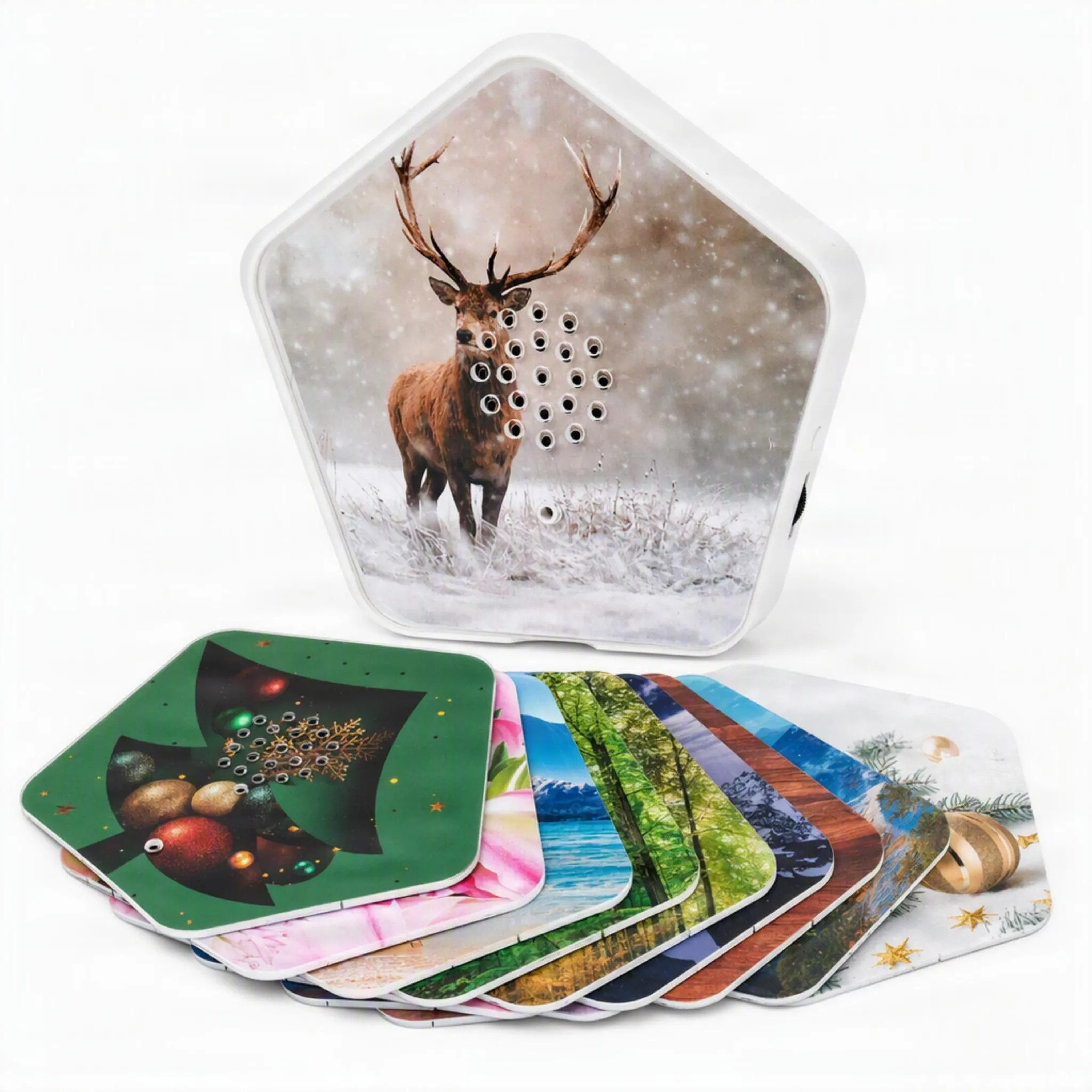 Olympia Wanddekoobjekt Sounds of Nature Box Xmas Edition (Set, 15 St., 1x Sounds of Nature Box, 14x Wechselcover), Lichtsensor, 5 Klänge, 14 Wechselcover, Lautstärkeregler,Wandhalterung