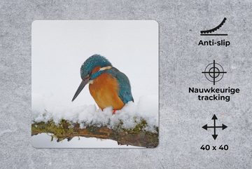 MuchoWow Gaming Mauspad Eisvogel - Schnee - Winter (1-St), Mousepad mit Rutschfester Unterseite, Gaming, 40x40 cm, XXL, Großes