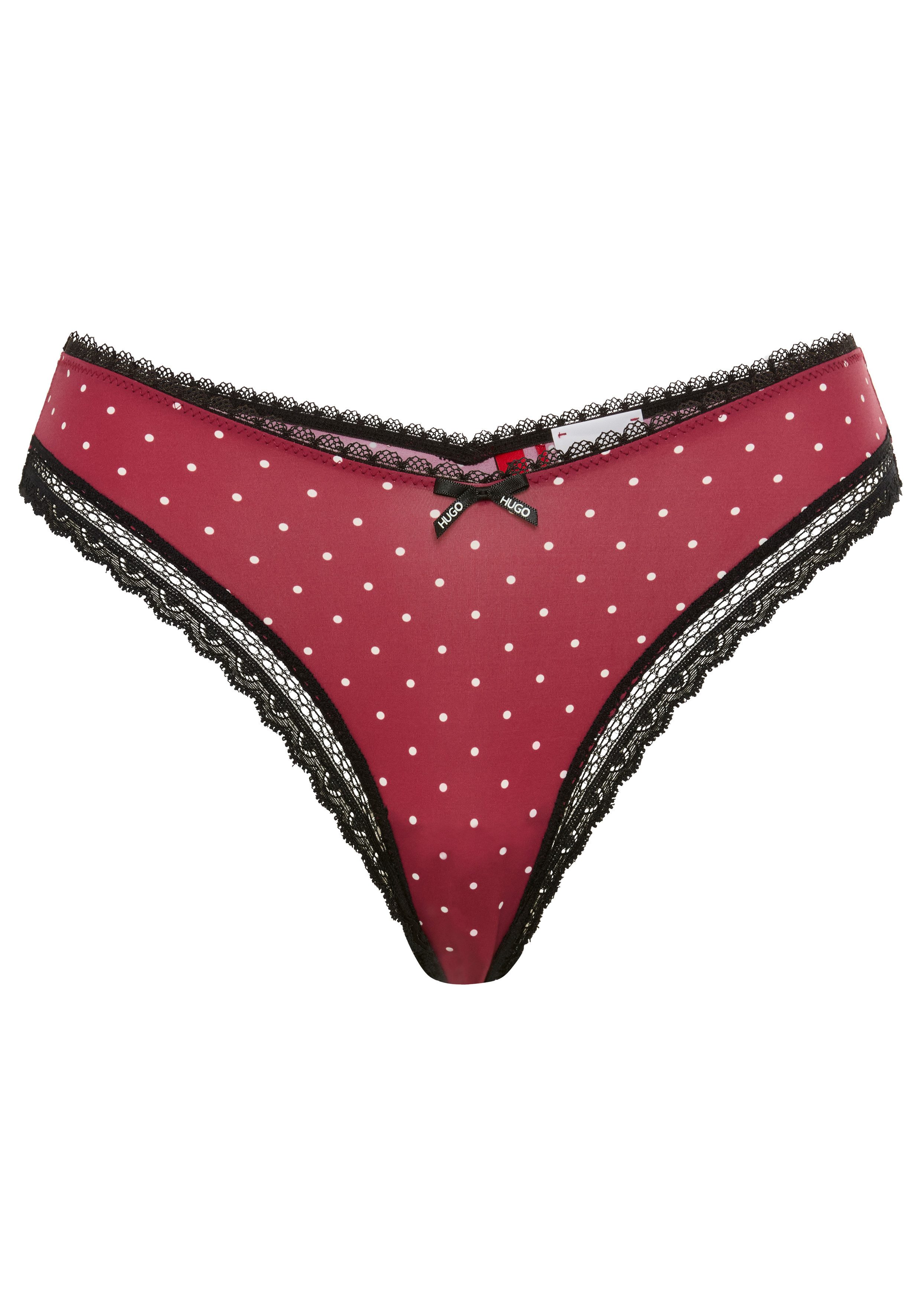 HUGO String elegante Spitzenbesätze, Logo-Schleife, mittlere Bundhöhe