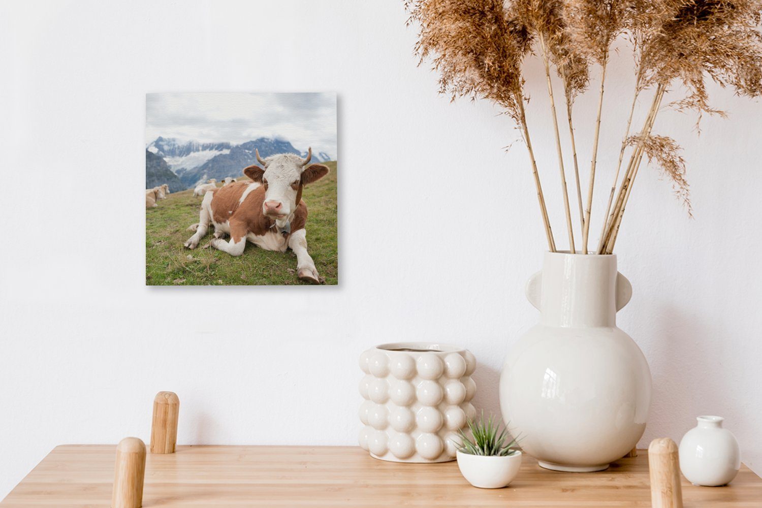 OneMillionCanvasses® Wiese Schlafzimmer - Wohnzimmer für St), - Leinwand Bilder Alpen, Leinwandbild (1 Kühe