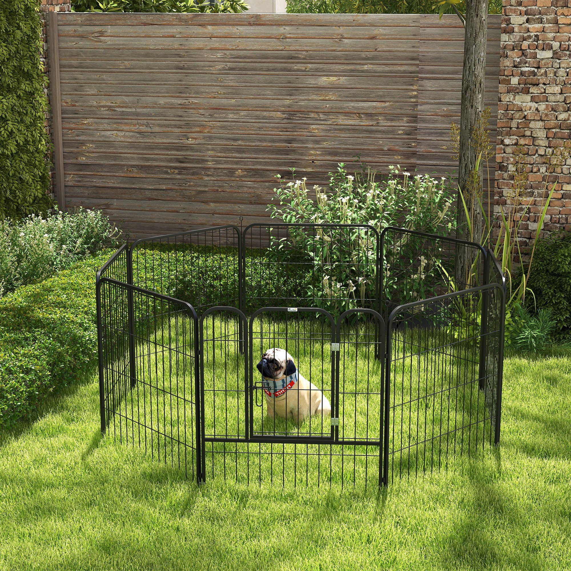 PawHut Freigehege Laufstall, Laufgitter, individuell, gestaltbar, aus Metall, für Tiere, Schwarz