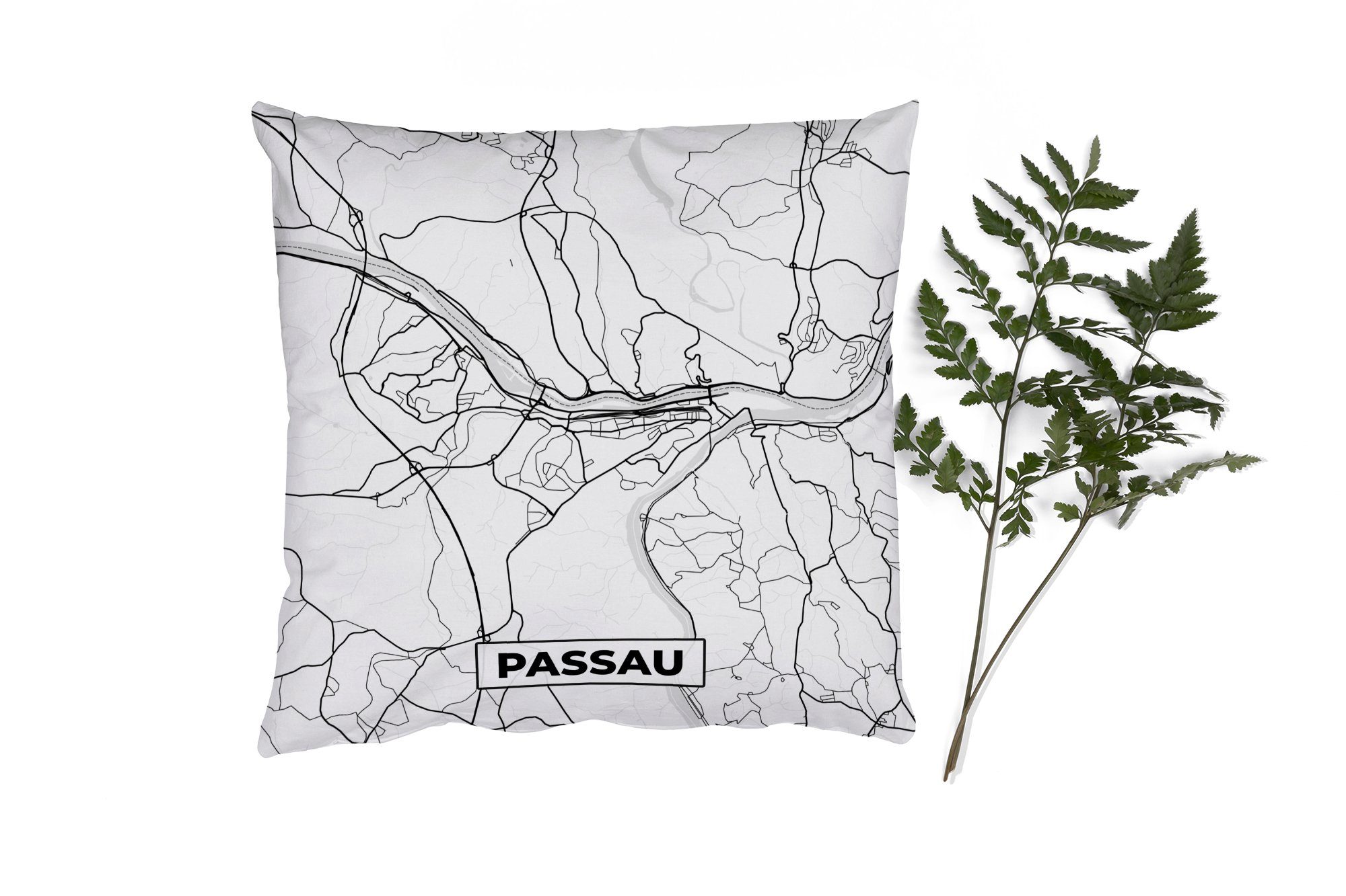 MuchoWow Dekokissen Karte - Passau - Stadtplan, Zierkissen mit Füllung für Wohzimmer, Schlafzimmer, Deko, Sofakissen
