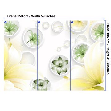 wandmotiv24 Fototapete Gelb Blumen 3D Kreise Abstrakt Ornamente, glatt, Wandtapete, Motivtapete, matt, Vliestapete