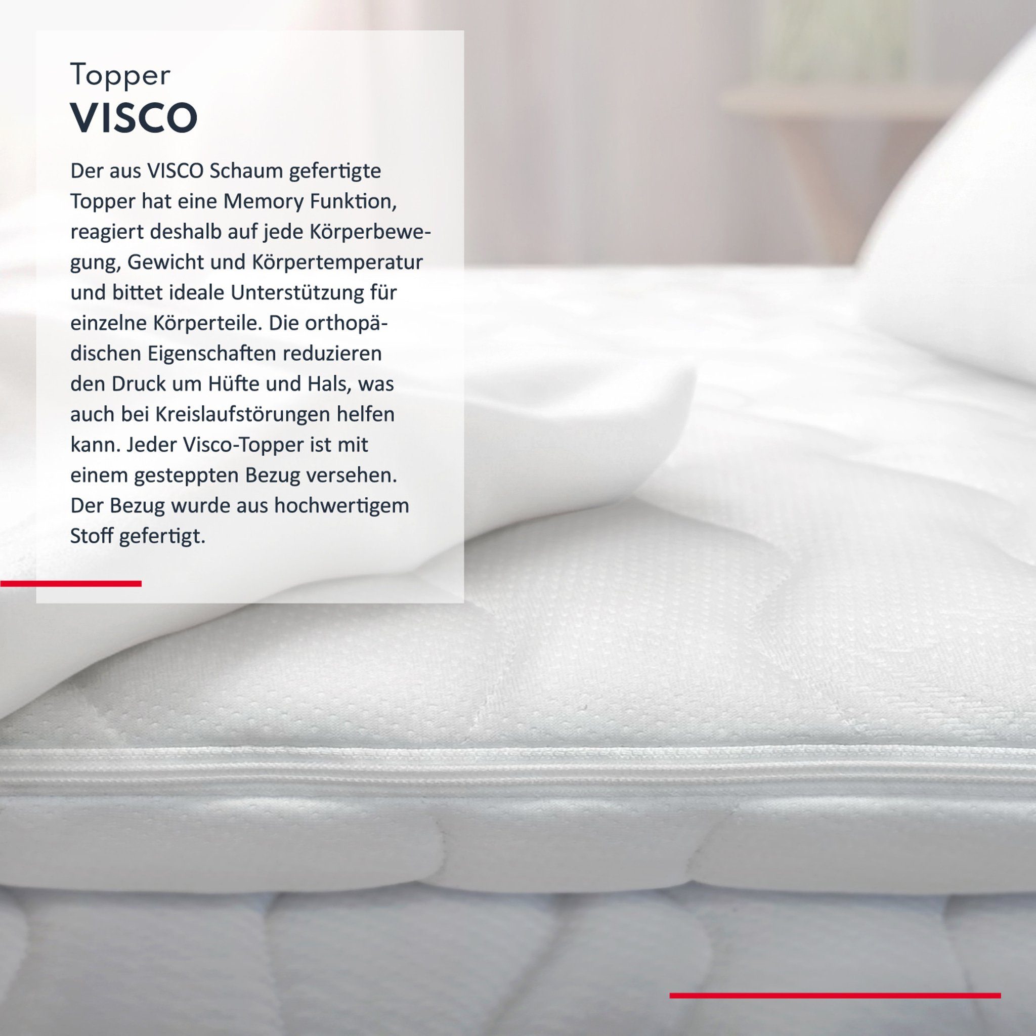 FDM, Topper VISCO Memory 90x200, 140x200, 160x200, 180x200 cm, 4 cm hoch, Viscoschaum, (Komfortschaum, Matratzentopper), mit Reißverschluss, beidseitig nutzbar