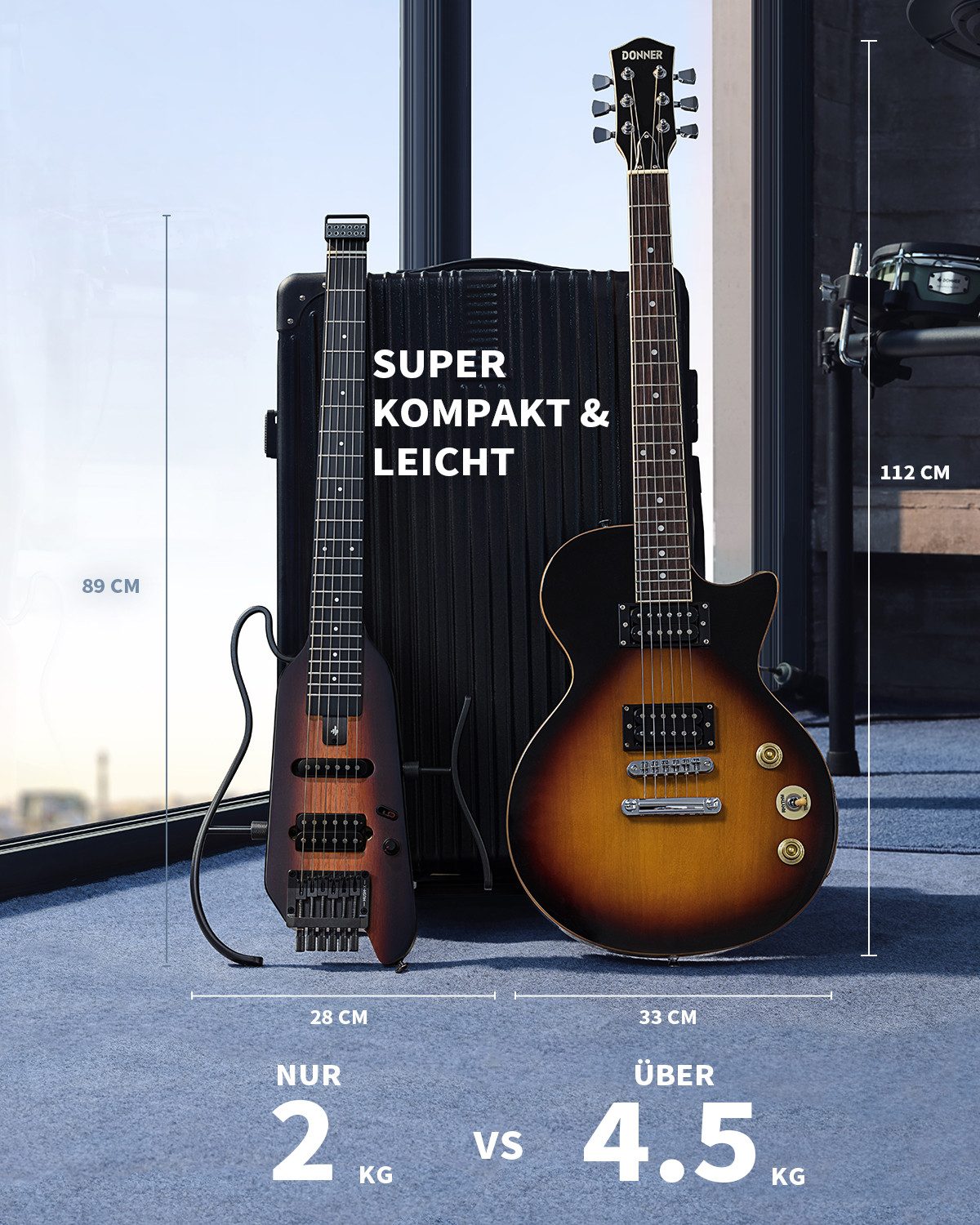Donner Gitalele HUSH X E-Gitarre HS-Tonabnehmern, Massivkorpus, Gig-Bag & Kopfhörer, Matt Federleichte kopflose Gitarre, set, mit sämtlichem Zubehör, Ideal für Reisen und zum Üben
