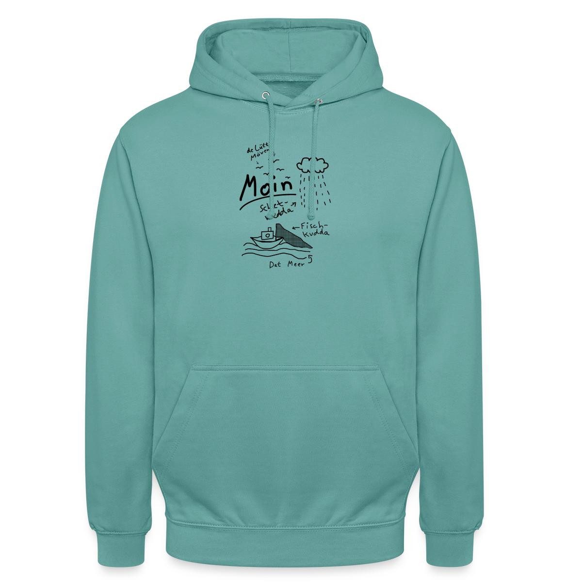 Spreadshirt Hoodie Moin Norddeutscher Platt Küste Unisex Hoodie (1-tlg) Unisex-Schnitt: Sitzt bei Männern körpernah, bei Frauen weit