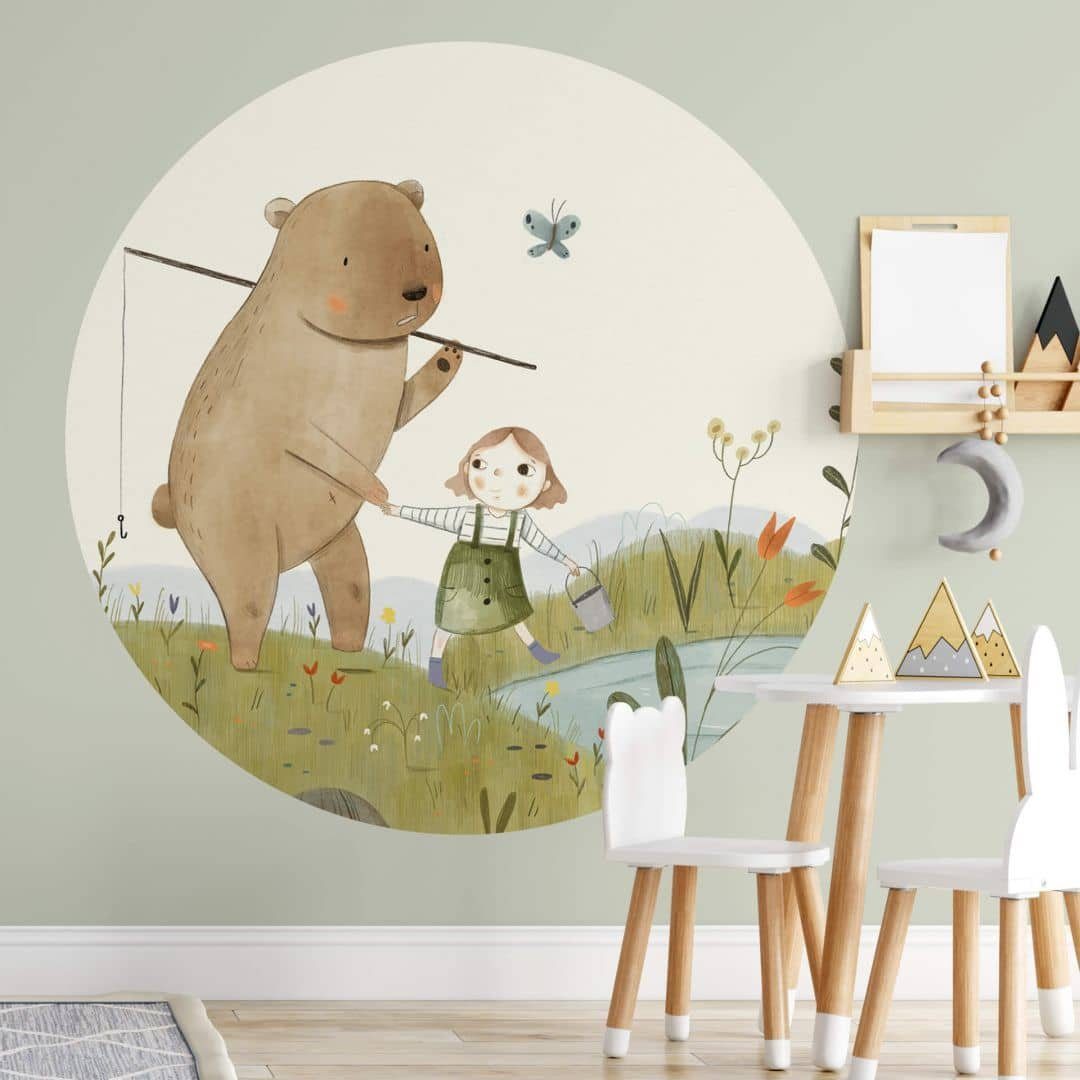 K&L Wall Art Fototapete Fototapete Loske Kinderzimmer Teddy Bär Freunde  Vliestapete Rund Tapete, Anglerfreunde Tapete