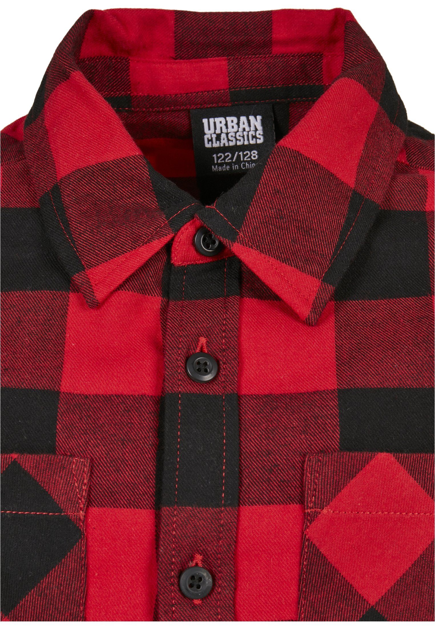 URBAN CLASSICS Langarmshirt (1-tlg) black/red Boys Shirt Herren Checked Flanell