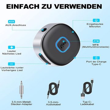 GelldG AUX Bluetooth Adapter Auto, Drahtloser KFZ Bluetooth 5.0 Empfänger Bluetooth-Adapter