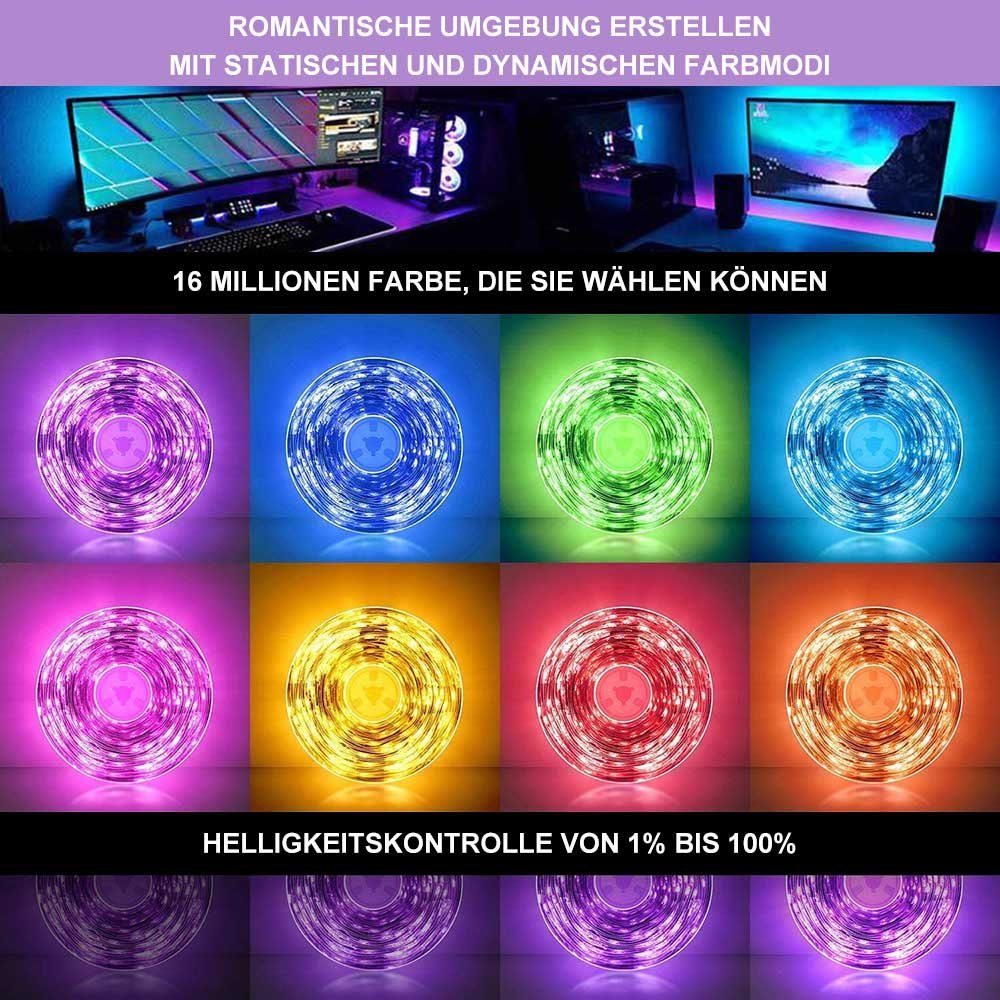 Rosnek LED-Streifen 1-5M, 5V, RGB,5050 SMD, USB App,TV Hintergrund-Beleuchtung Licht Band, Timer