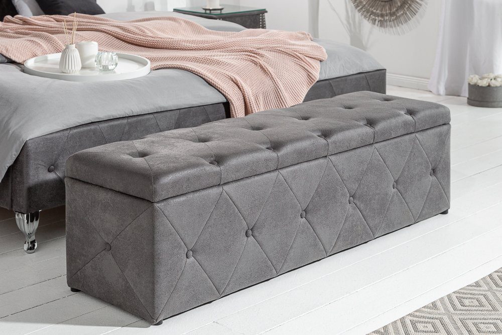 riess-ambiente Bettbank »EXTRAVAGANCIA 140cm antik grau« (1-St), Microfaser  · mit Stauraum · Polster · Truhe · Schlafzimmer