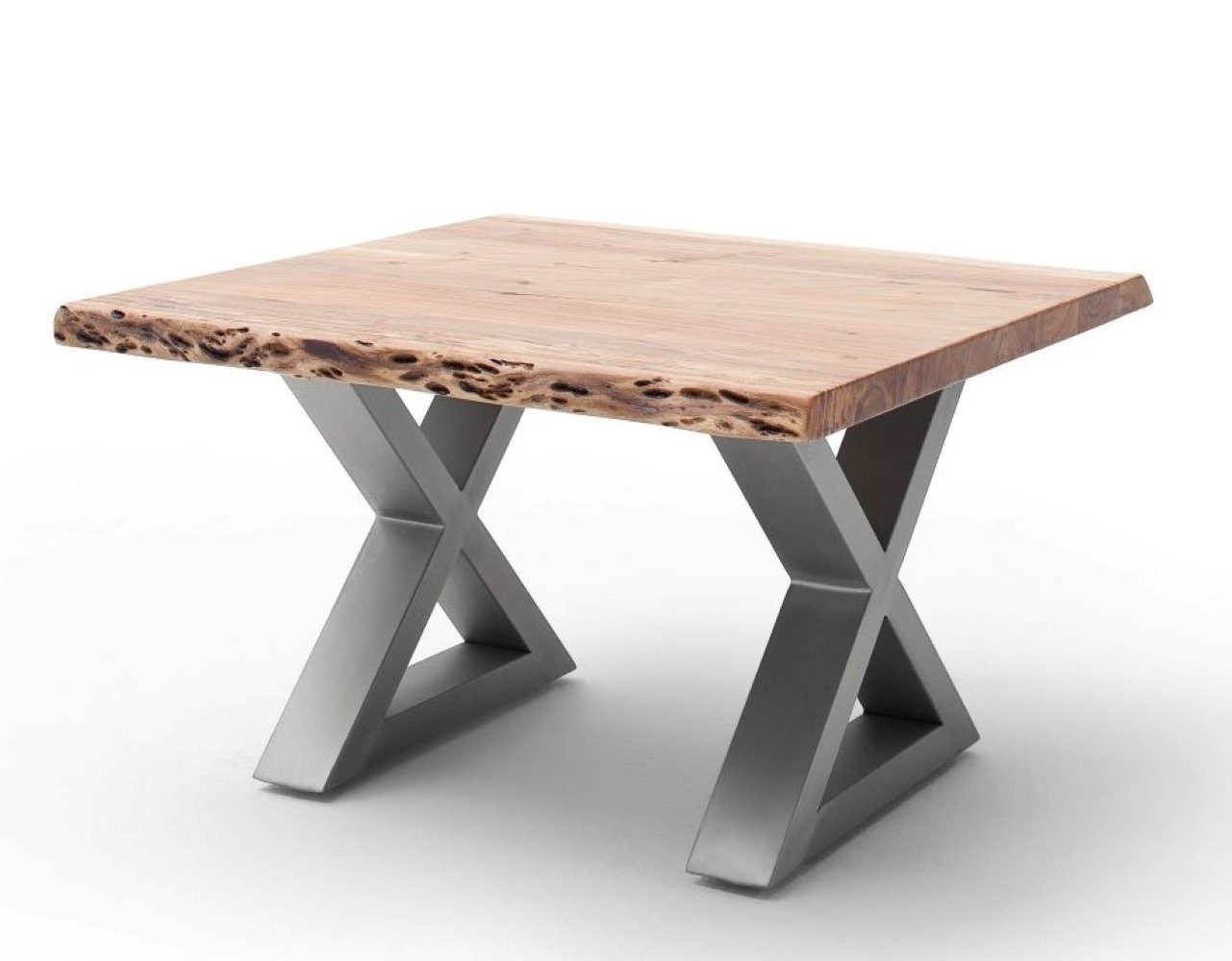 quadratisch X-Form Akazie-massiv Couchtisch MCA natur furniture Cartagen, Baumkante