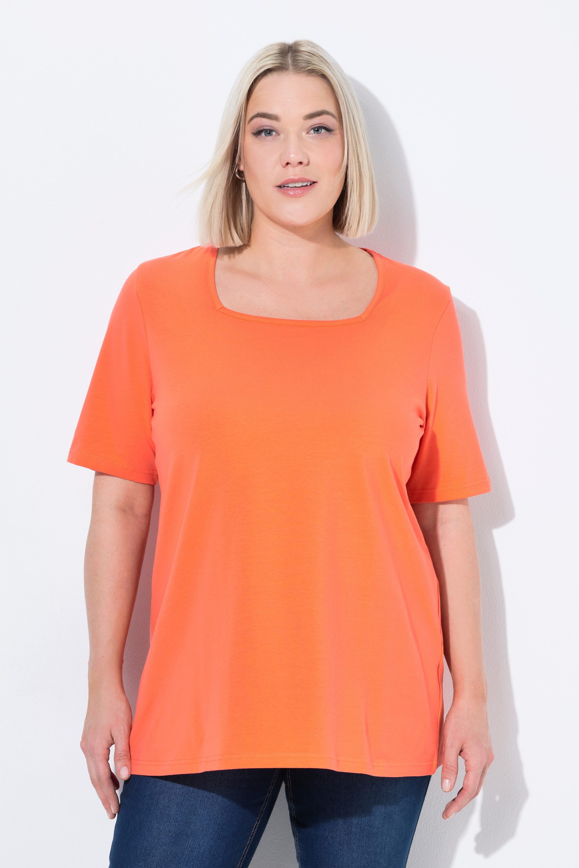 Ulla Popken T-Shirt T-Shirt A-Linie Carré-Ausschnitt günstig online kaufen