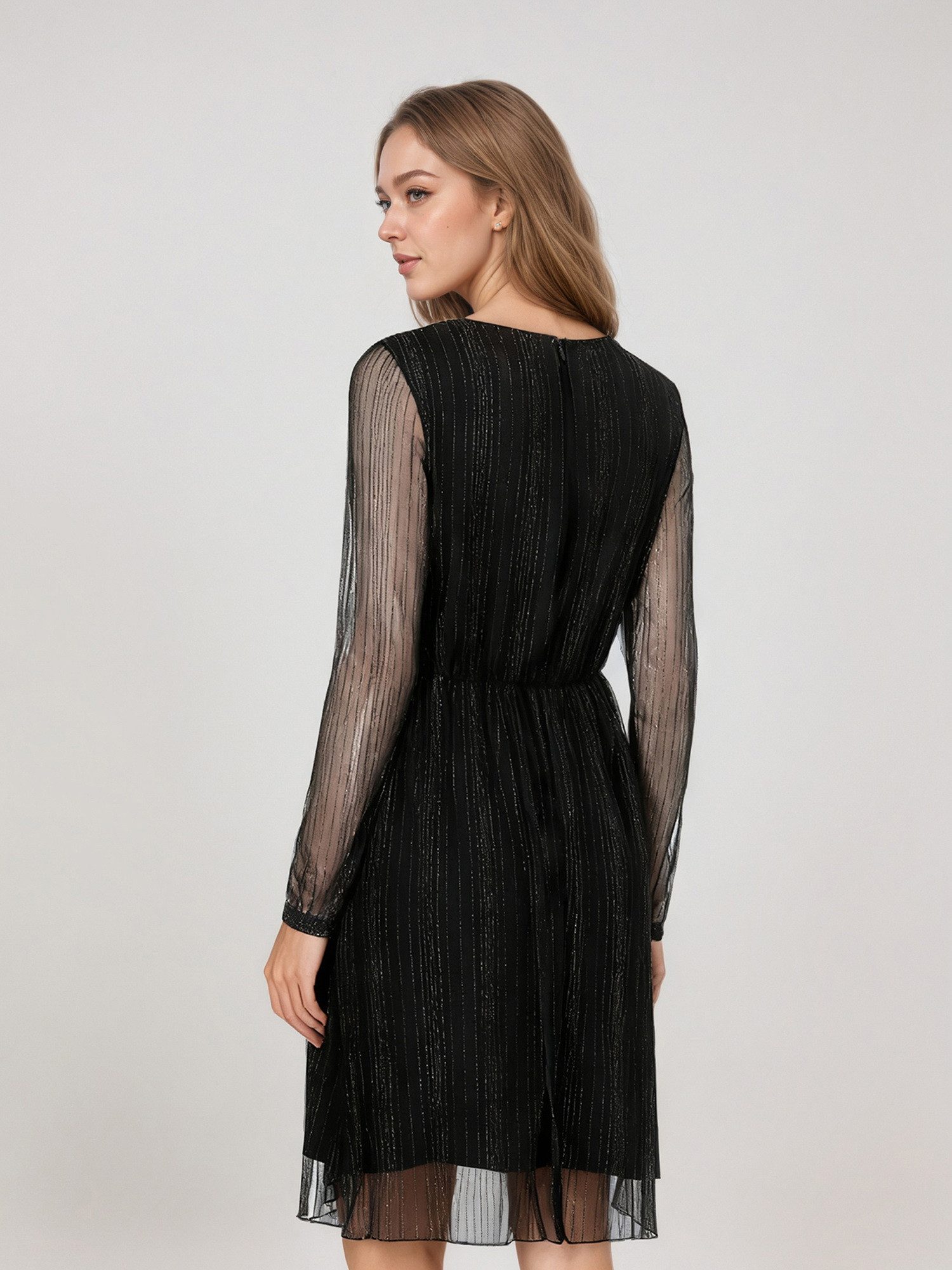 LAPA PLUS Midikleid Damen Partykleid mit Silberstreifen, Langarmkleid mit M günstig online kaufen