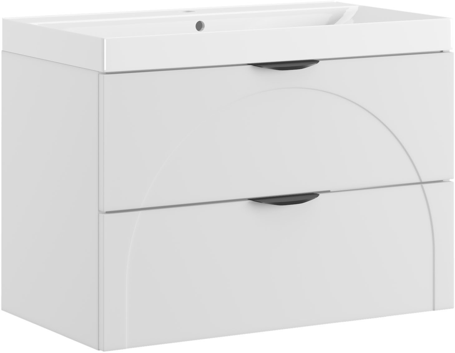 welltime Waschtisch FLOW CIRCLE mit Waschbecken, Breite 60 oder 80cm, modernes Design, Schrank mit 2 Schubladen, Soft-Close-Function, in 2 Breiten erhältlich