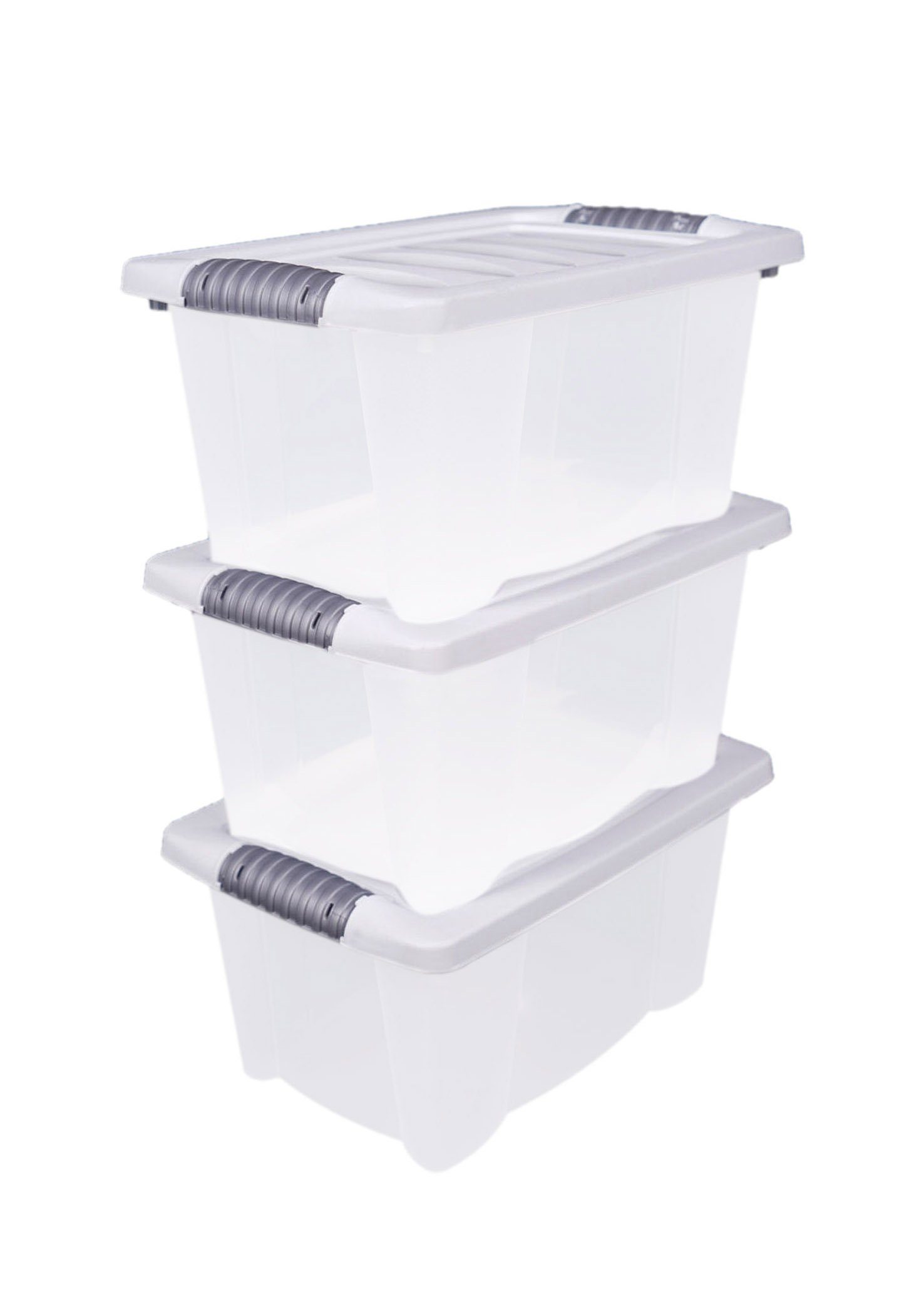 Spetebo Stapelbox 3er Stapelbox Multi Allzweck Box mit Deckel - 7 L (Set, 1 St., 3er Set), Deckel mit Klappverschlüssen und Griffen